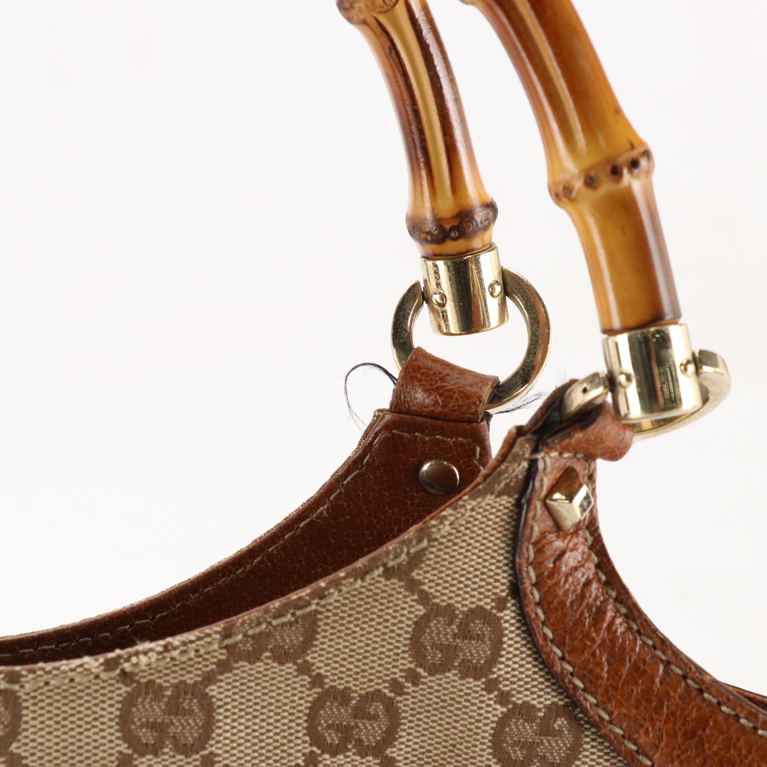 Gucci Bamboo Handle Tote in GG Canvas and Brown Leather