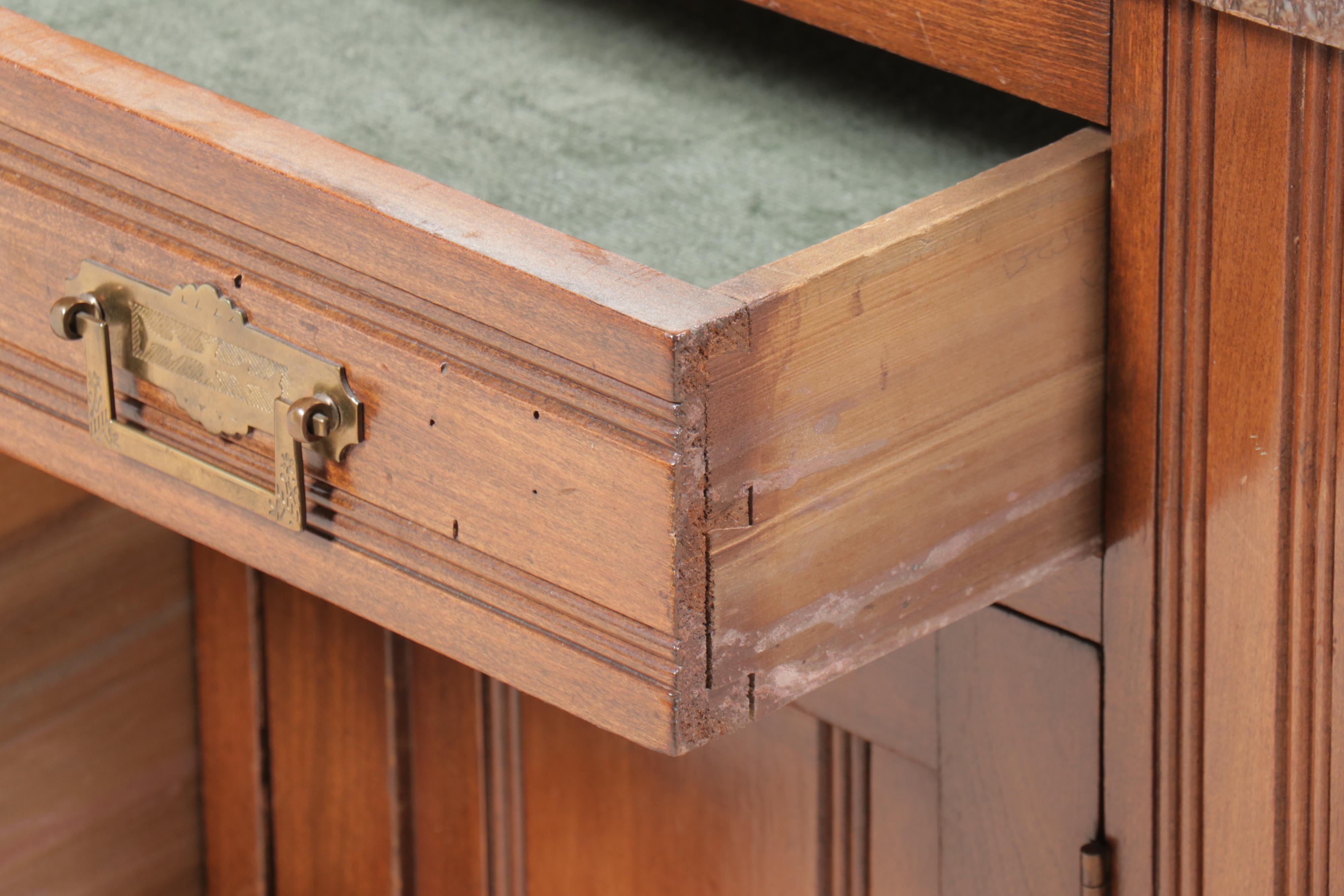 Eastlake Walnut Washstand with Marble Top on Casters