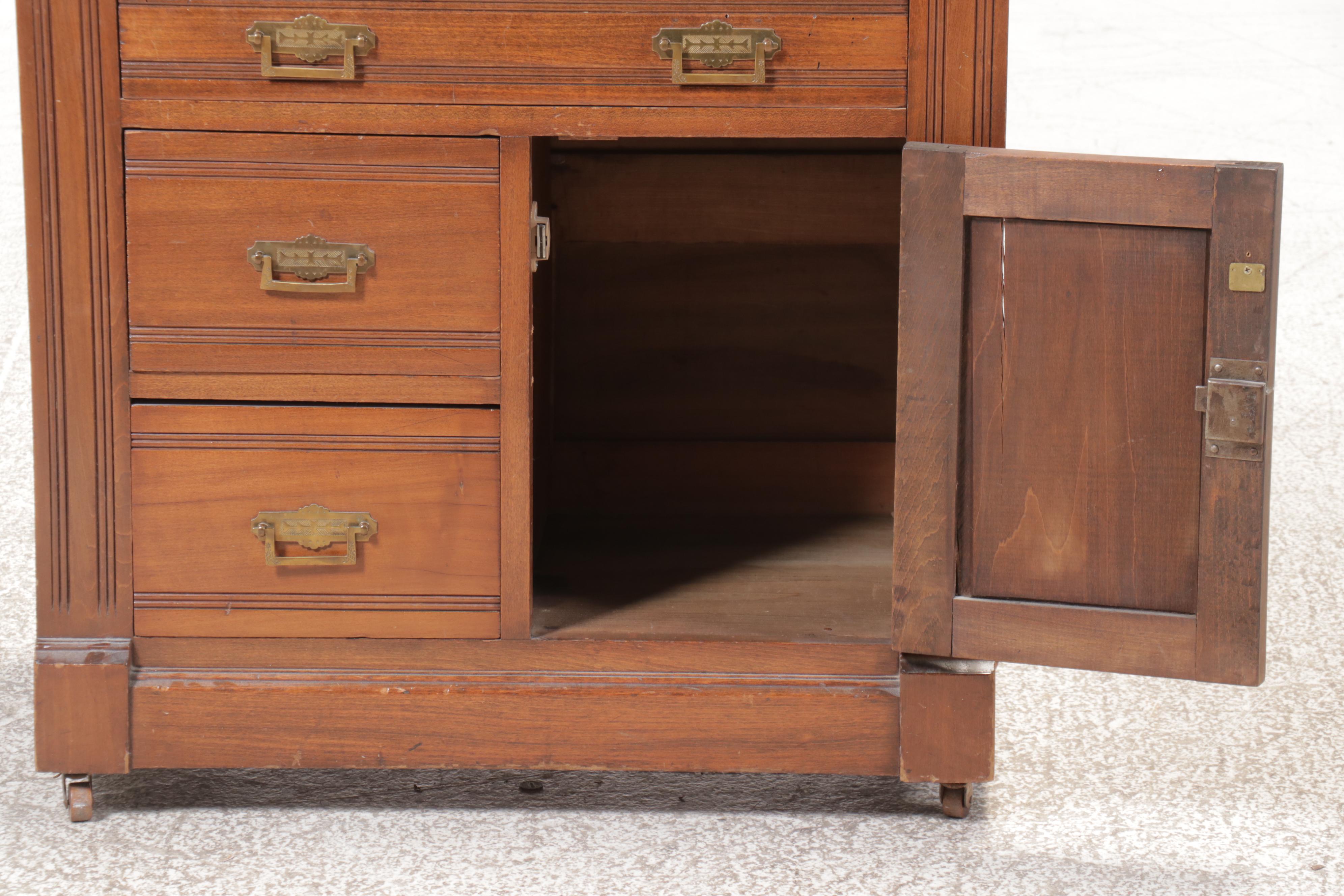Eastlake Walnut Washstand with Marble Top on Casters