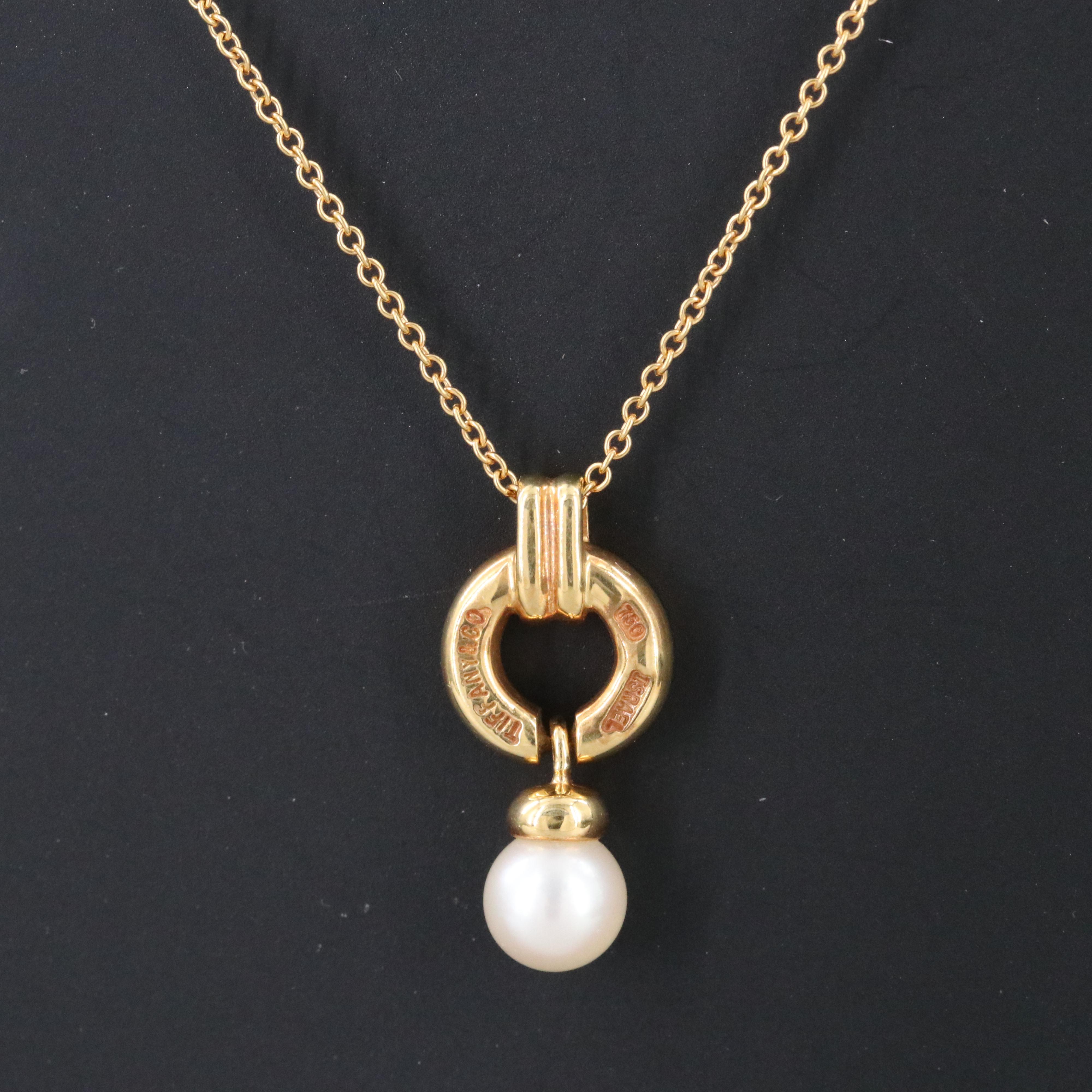 Tiffany & Co. 18K Door Knocker Drop Pearl Necklace
