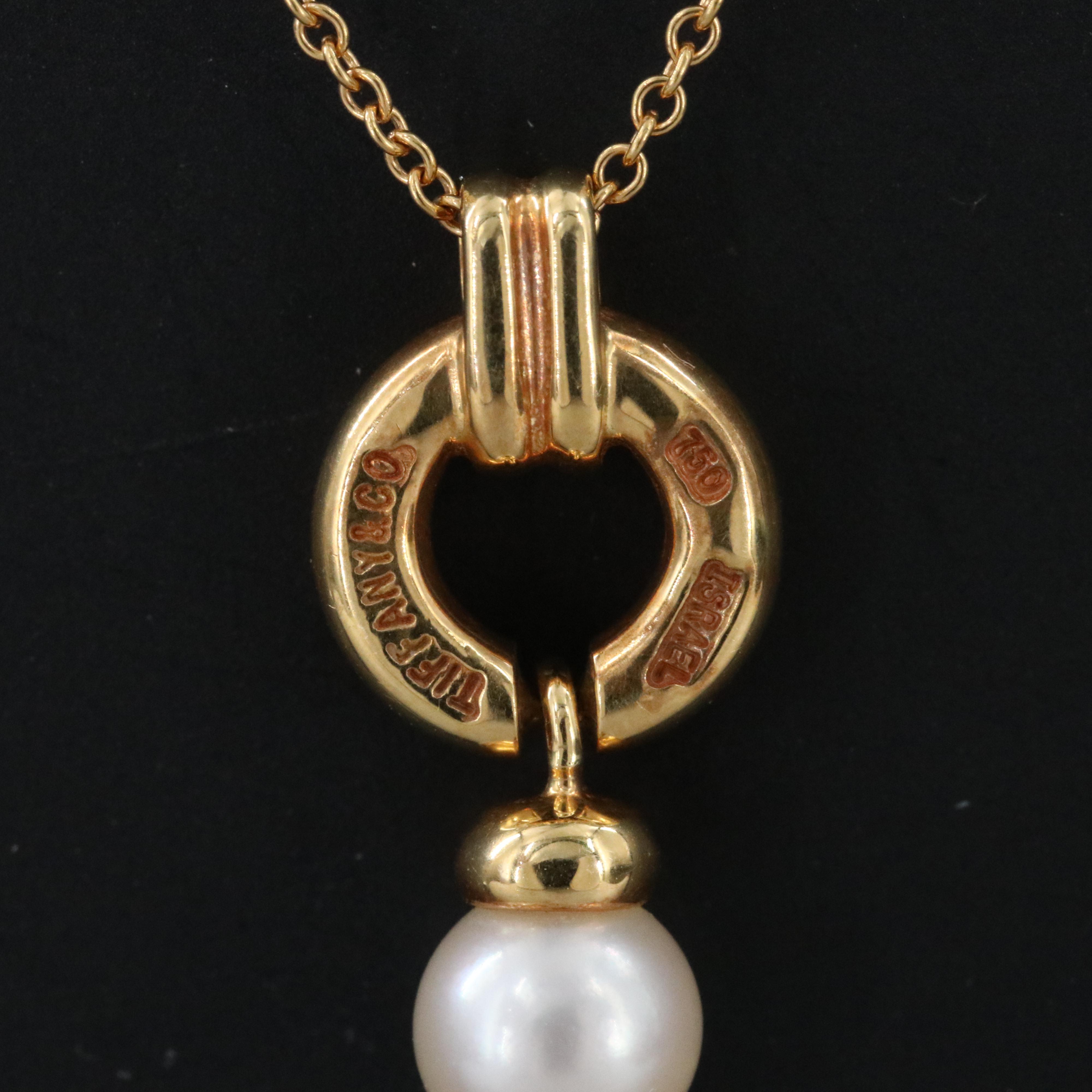 Tiffany & Co. 18K Door Knocker Drop Pearl Necklace