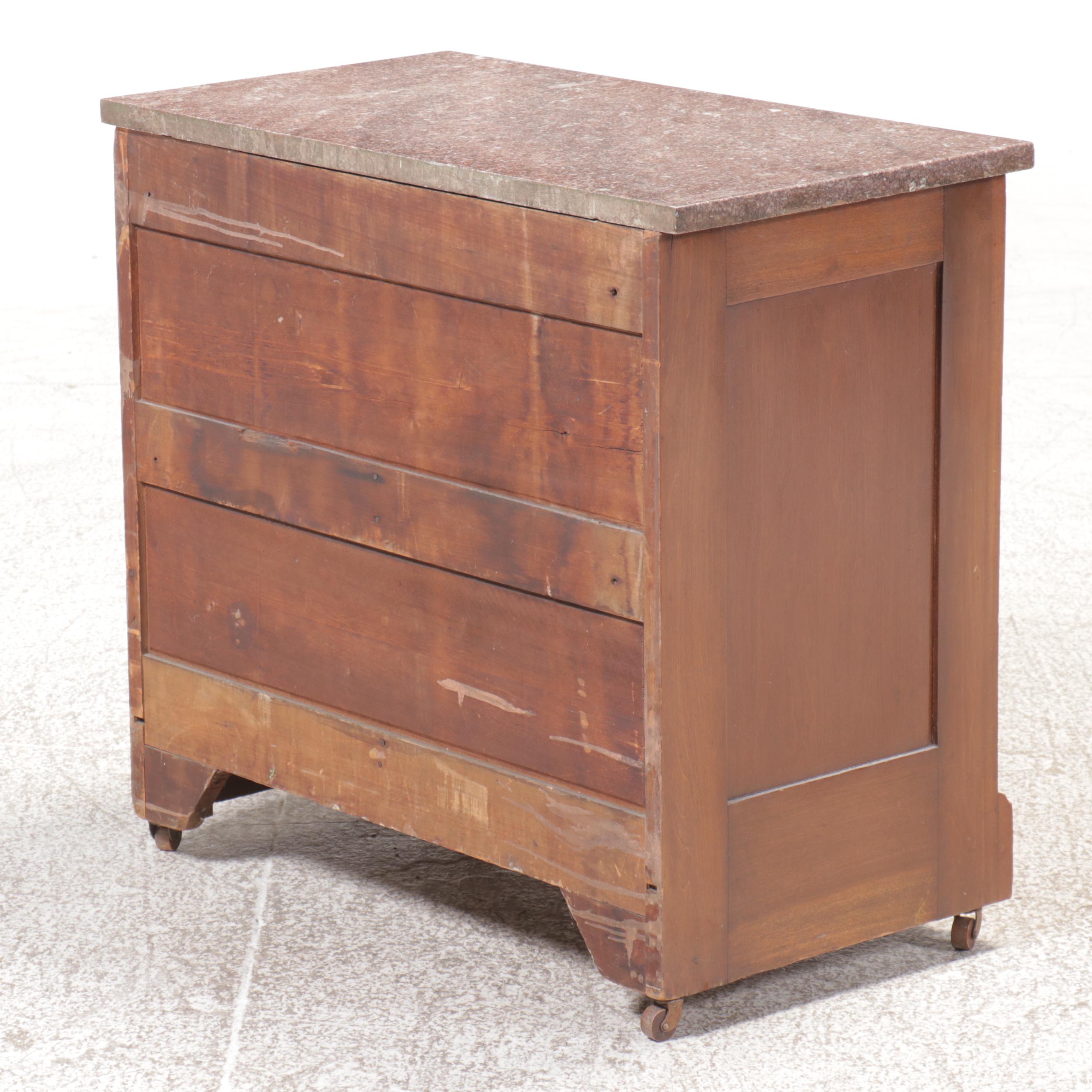 Eastlake Walnut Washstand with Marble Top on Casters