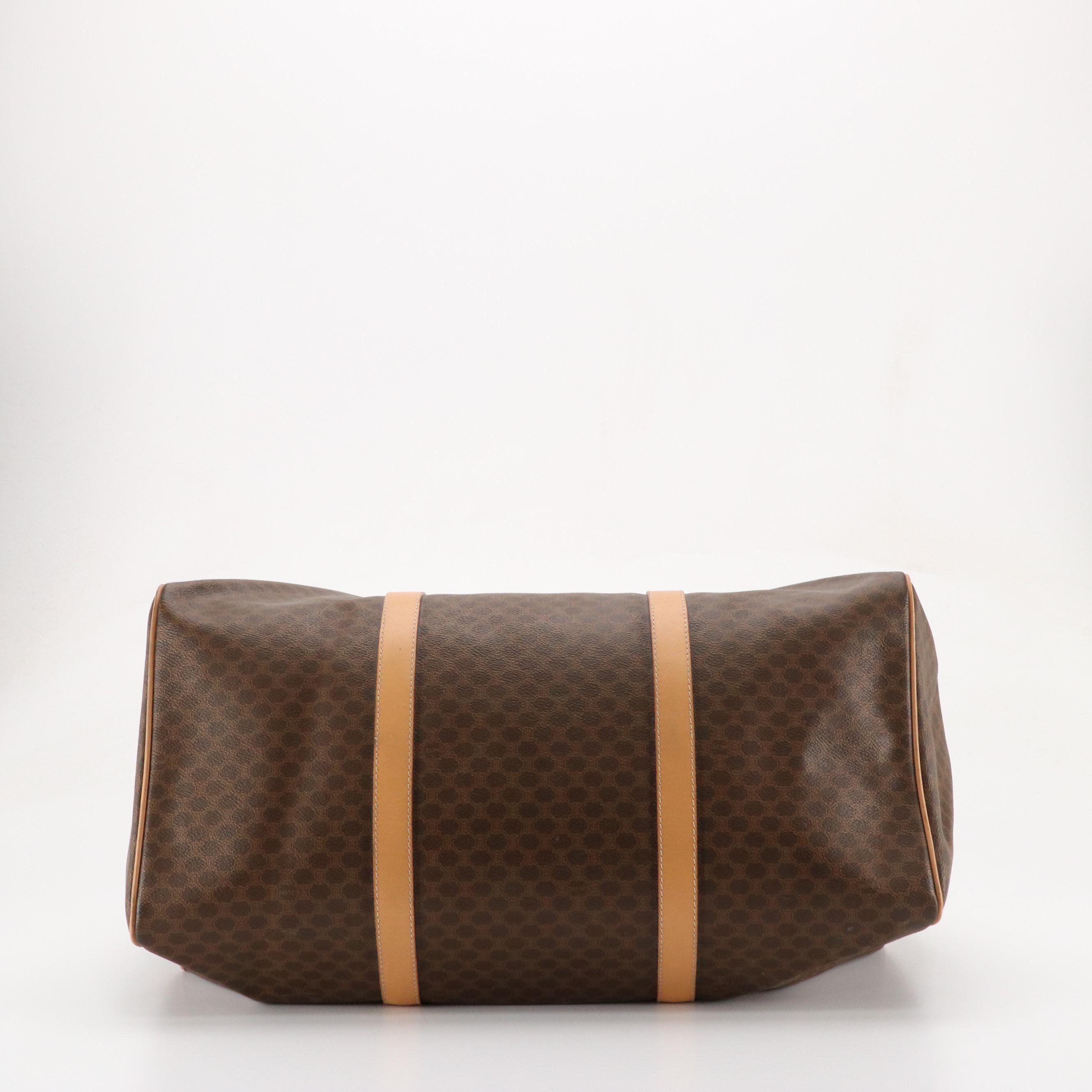 Celine Travel Duffel Bag in Macadam Coated Canvas and Beige Leather Trim