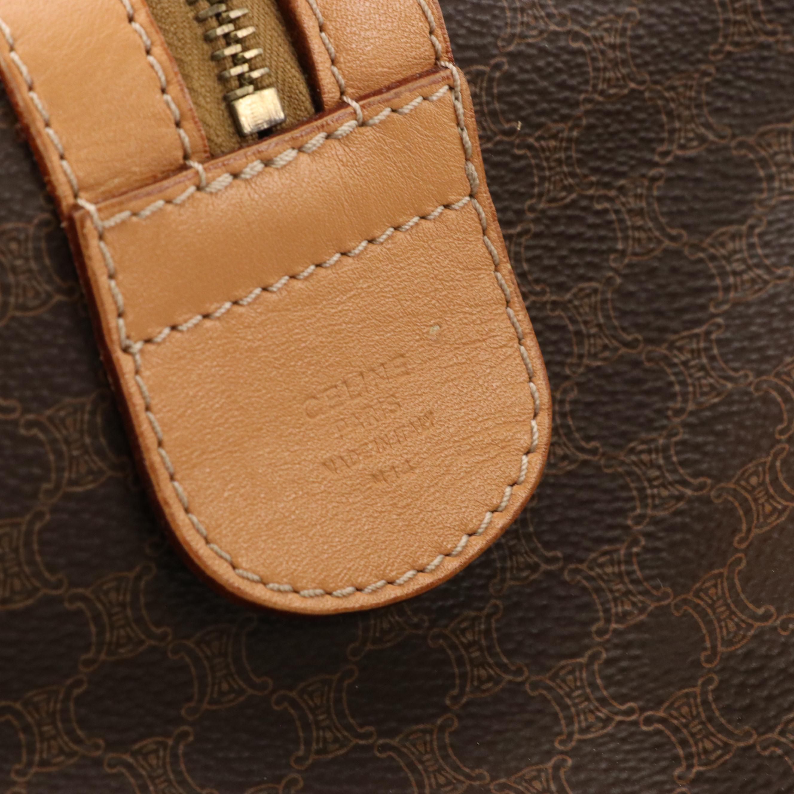 Celine Travel Duffel Bag in Macadam Coated Canvas and Beige Leather Trim