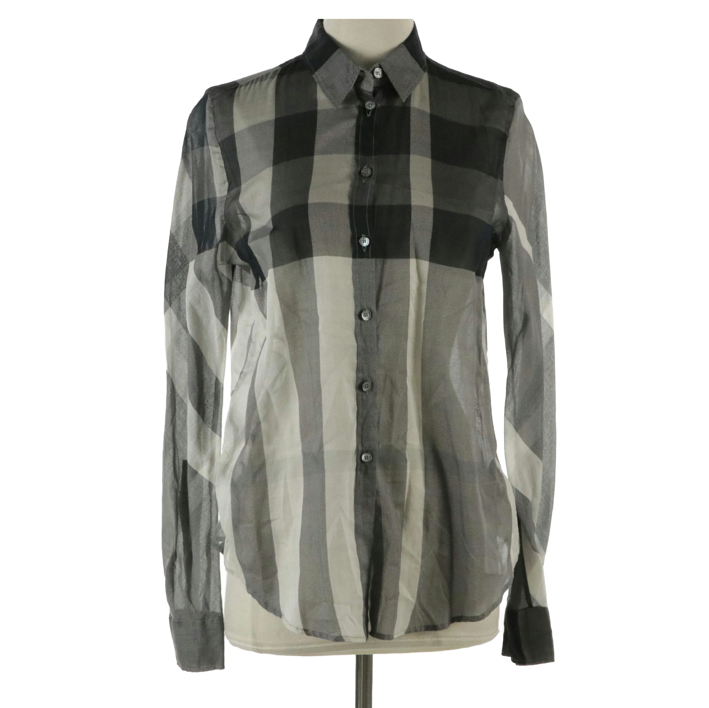 Burberry Sheer Cotton Button-Up Blouse
