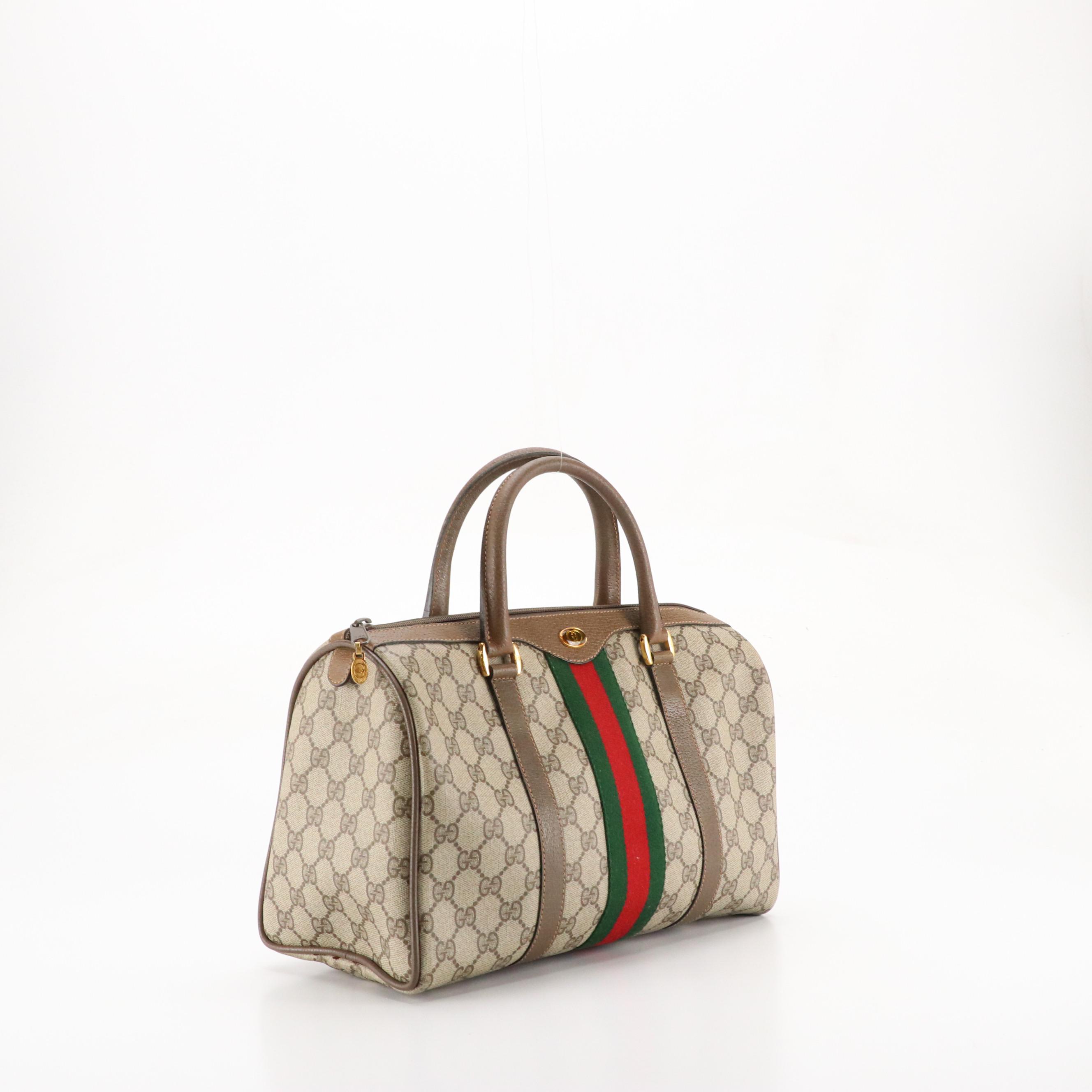 Gucci Accessory Collection Boston Bag in GG Supreme Canvas, Web Stripe & Leather