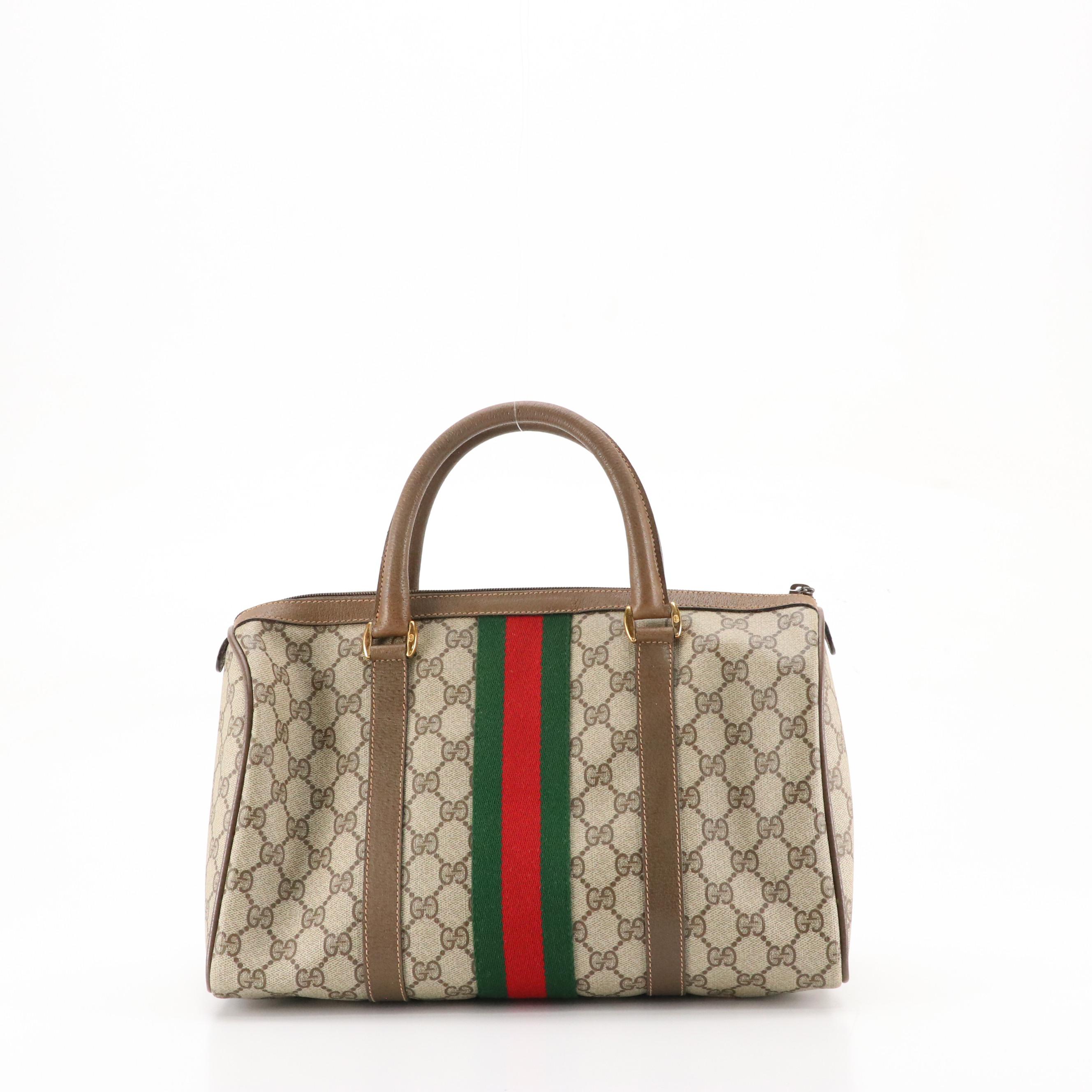 Gucci Accessory Collection Boston Bag in GG Supreme Canvas, Web Stripe & Leather