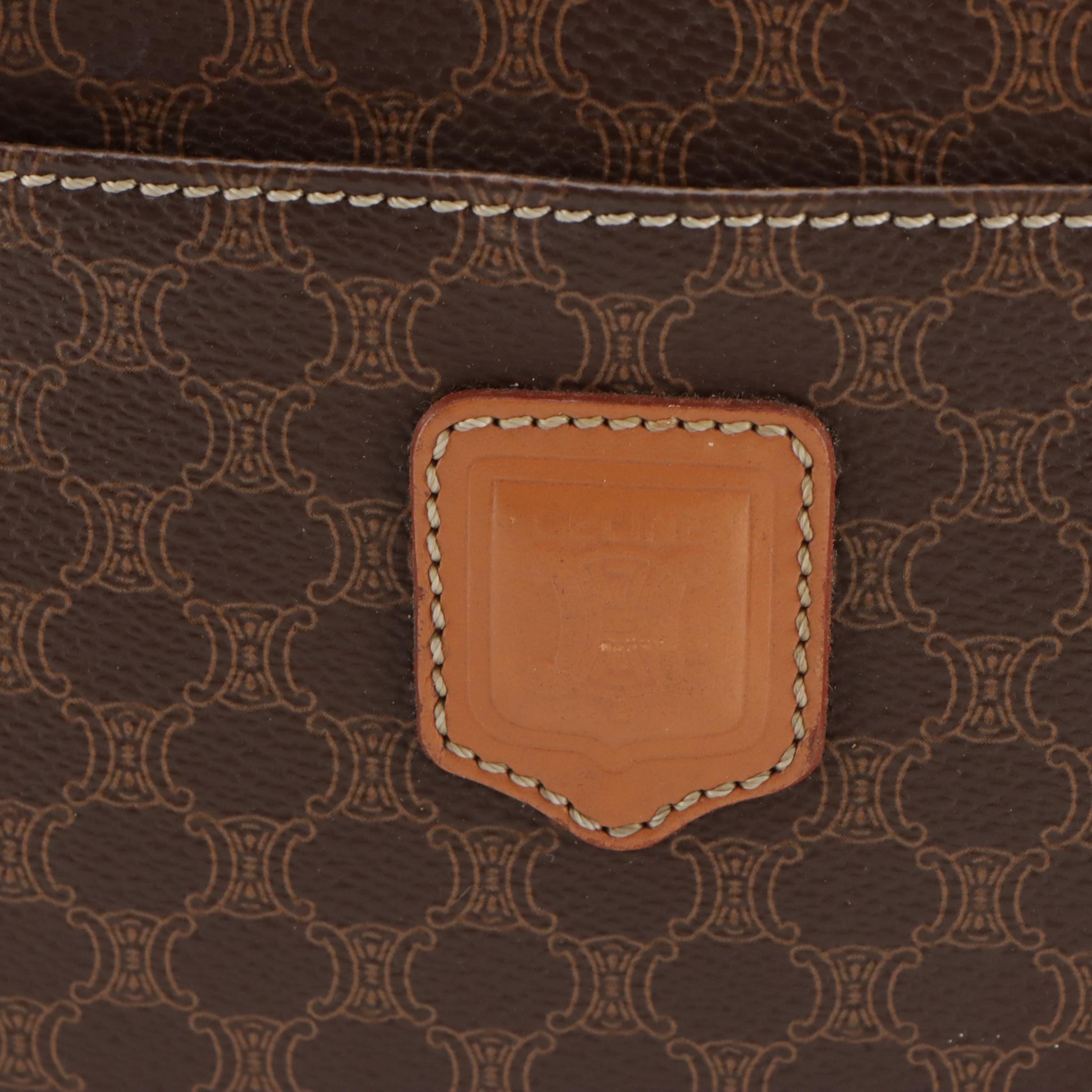 Celine Boston Bag in Dark Brown Macadam Canvas and Leather Trim