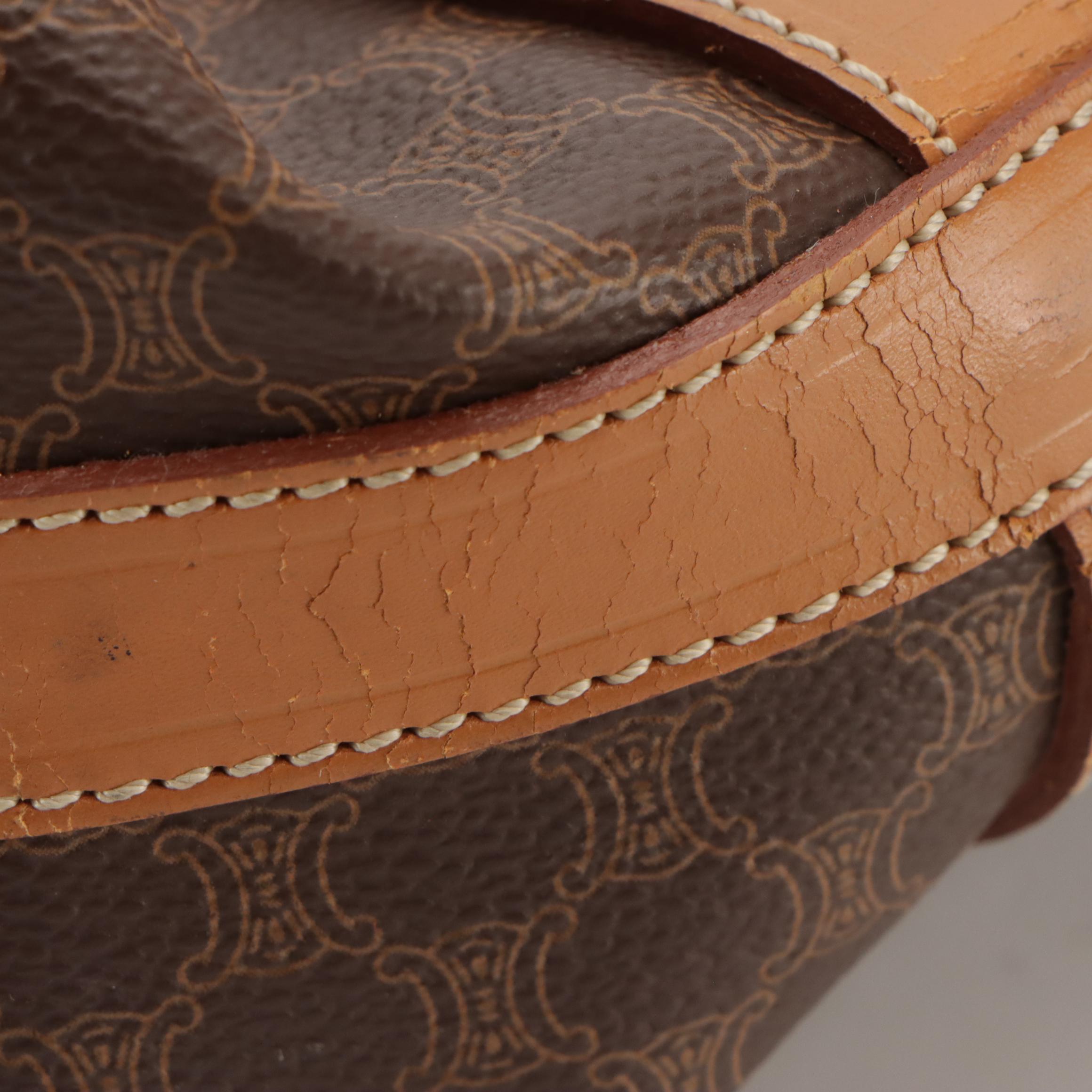 Celine Boston Bag in Dark Brown Macadam Canvas and Leather Trim