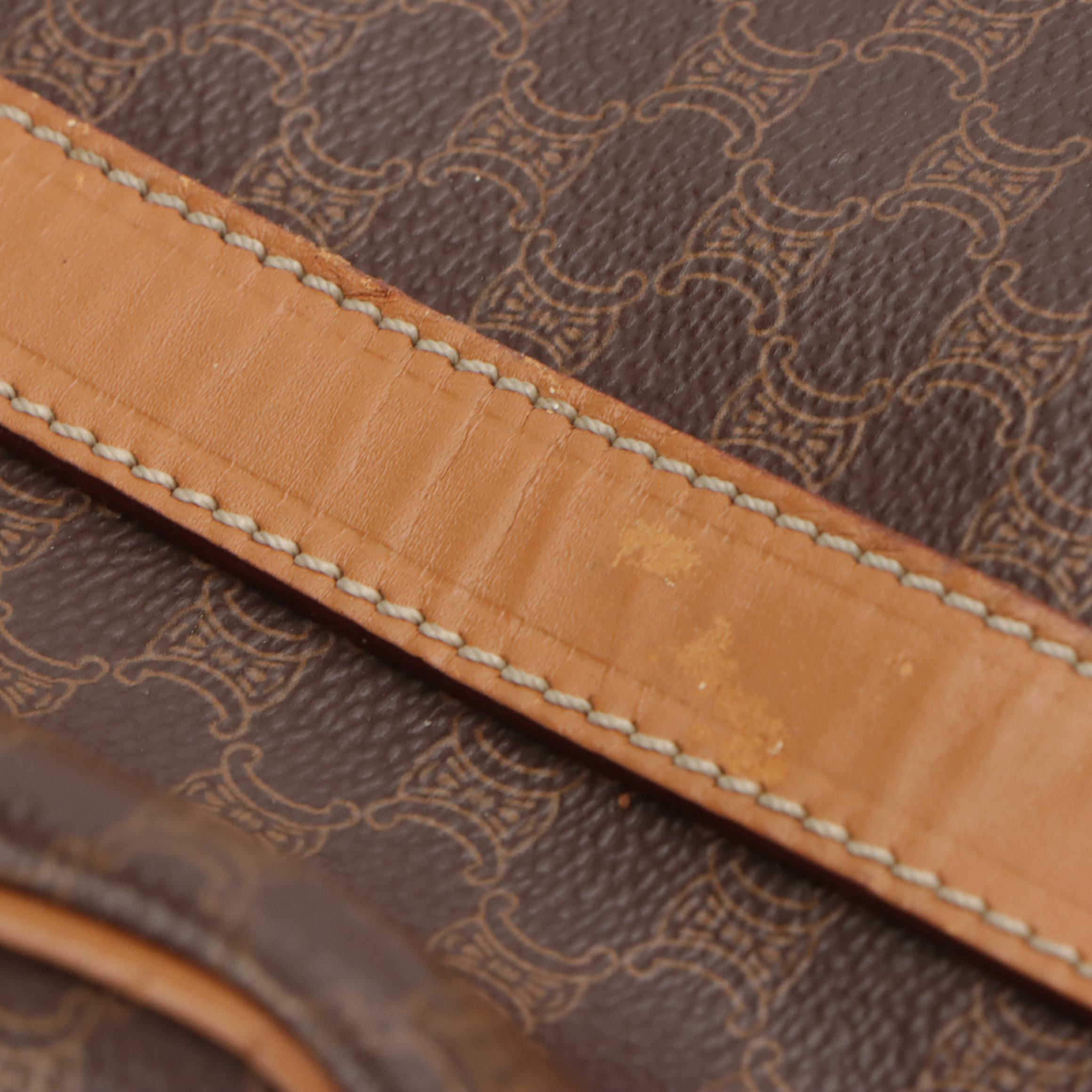 Celine Boston Bag in Dark Brown Macadam Canvas and Leather Trim