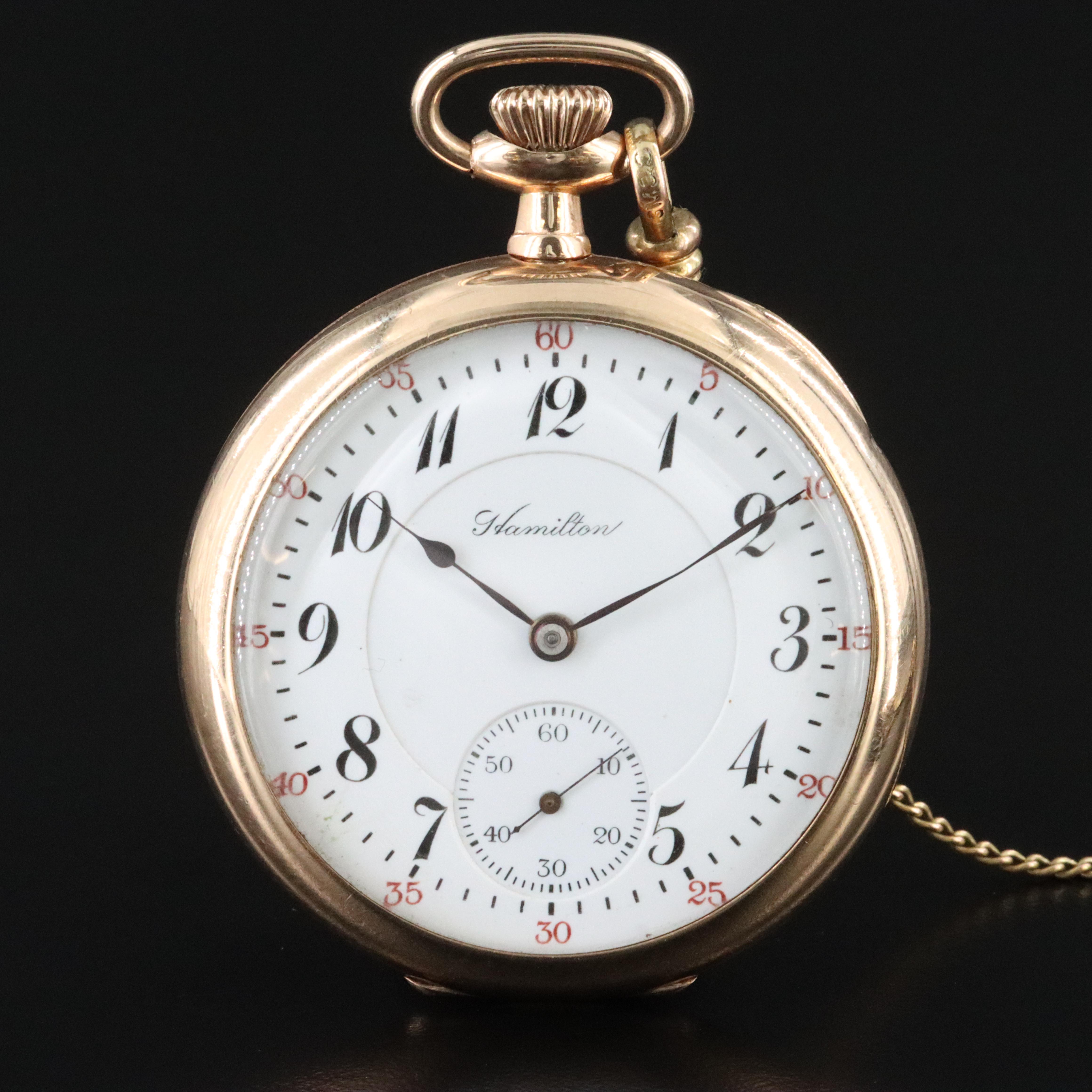 1918 Hamilton Gold Filled Swing Out Front Case with Fob Chain