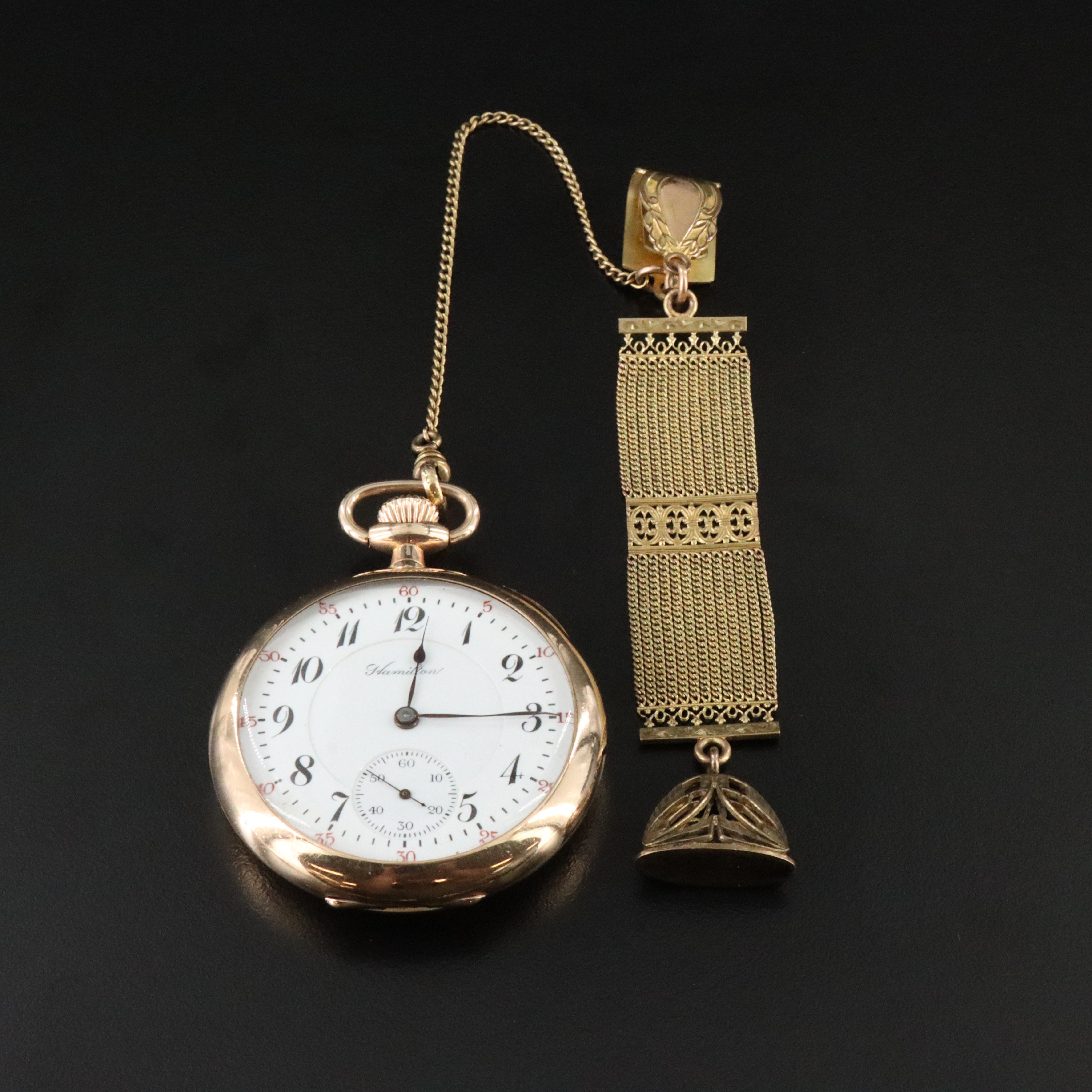 1918 Hamilton Gold Filled Swing Out Front Case with Fob Chain