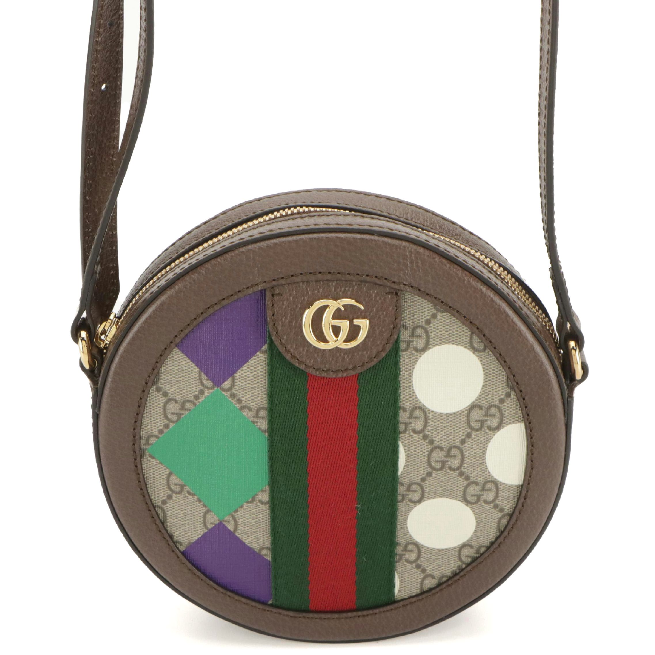 Gucci Round Ophidia Crossbody Bag in Printed GG Supreme Canvas and Leather