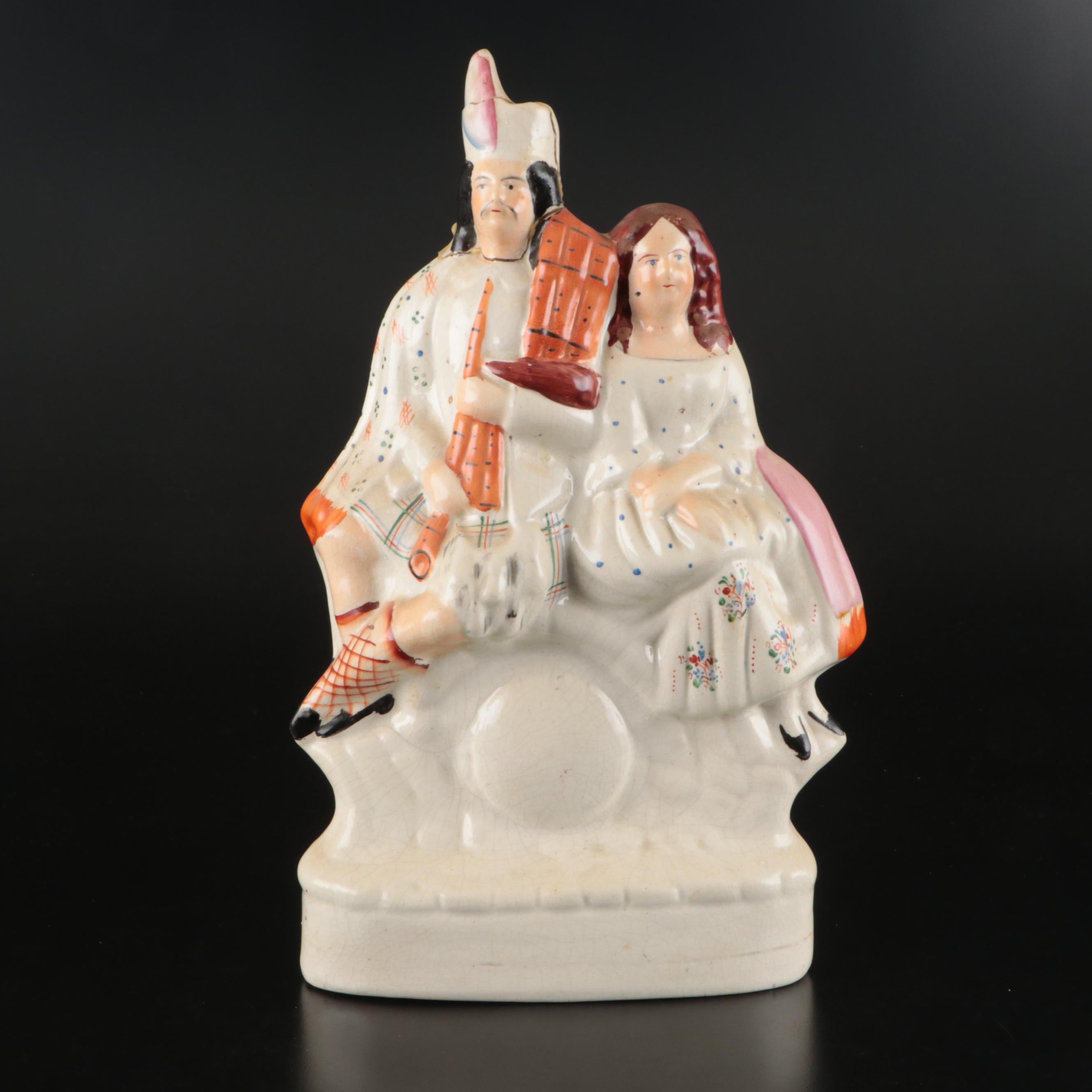 Staffordshire Little Red Riding Hood Spill Vase and Figurine with Faux Clock