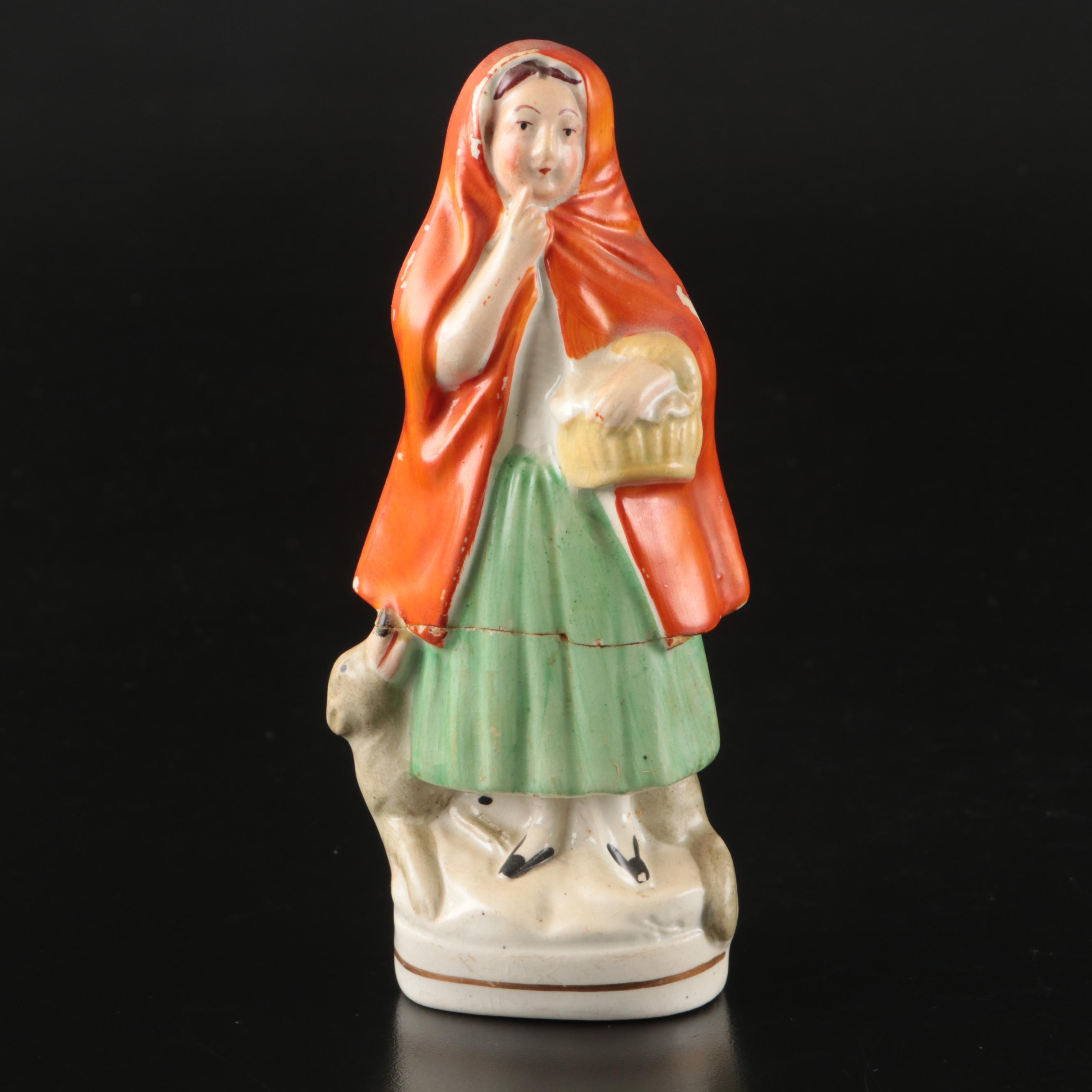 Staffordshire Little Red Riding Hood Spill Vase and Figurine with Faux Clock