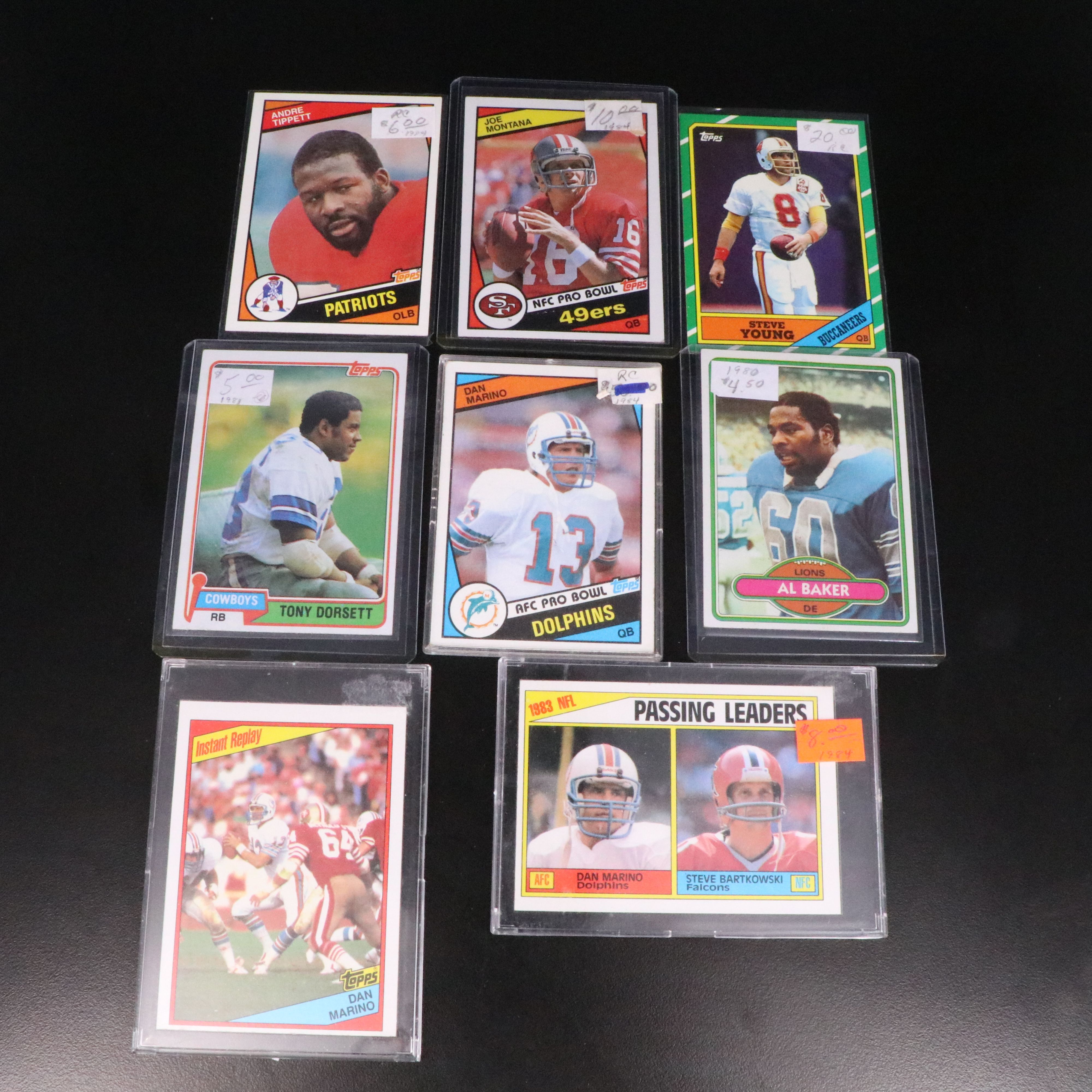 Topps Football Cards Featuring Dan Marino and Steve Young Rookie Cards, 1980s