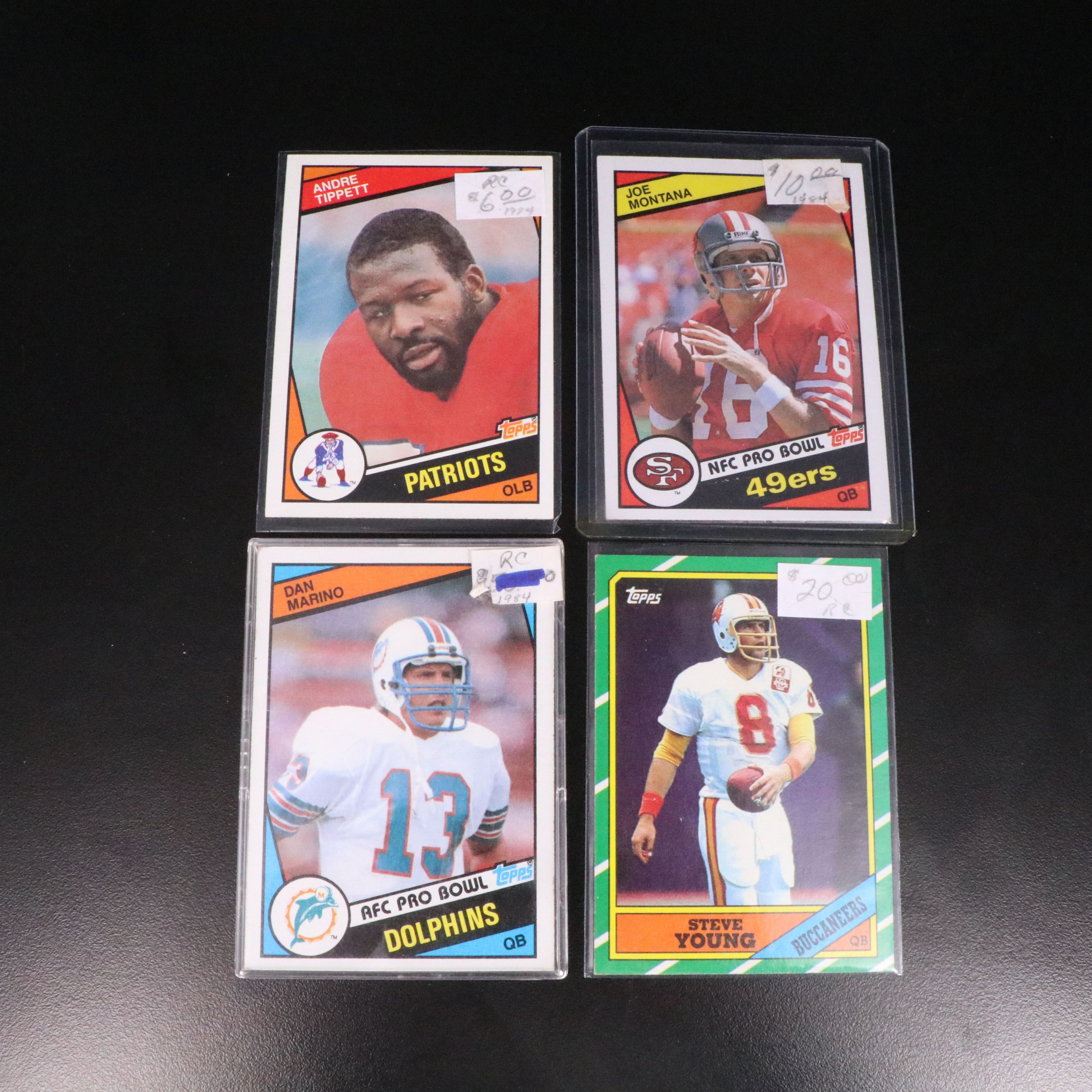 Topps Football Cards Featuring Dan Marino and Steve Young Rookie Cards, 1980s