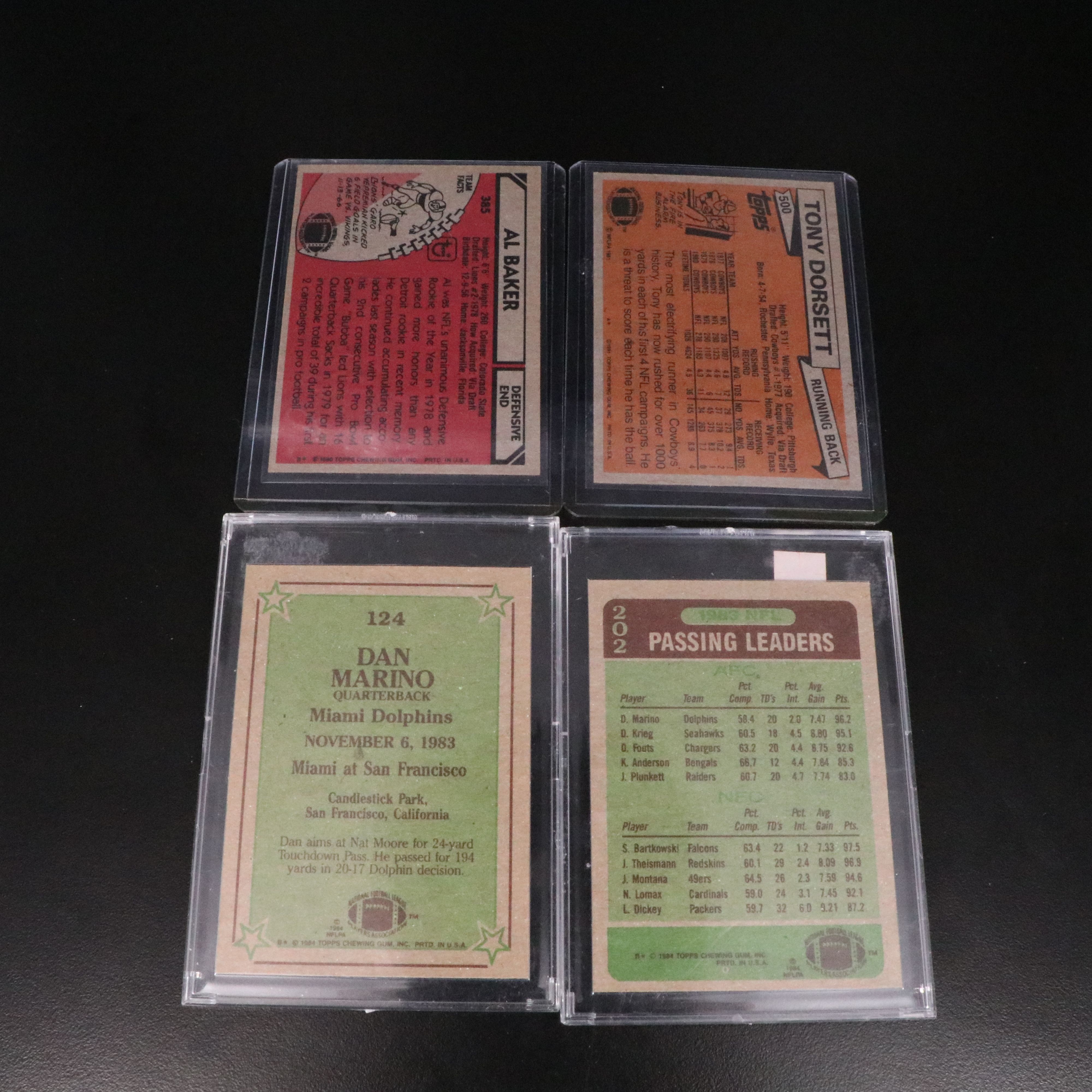 Topps Football Cards Featuring Dan Marino and Steve Young Rookie Cards, 1980s