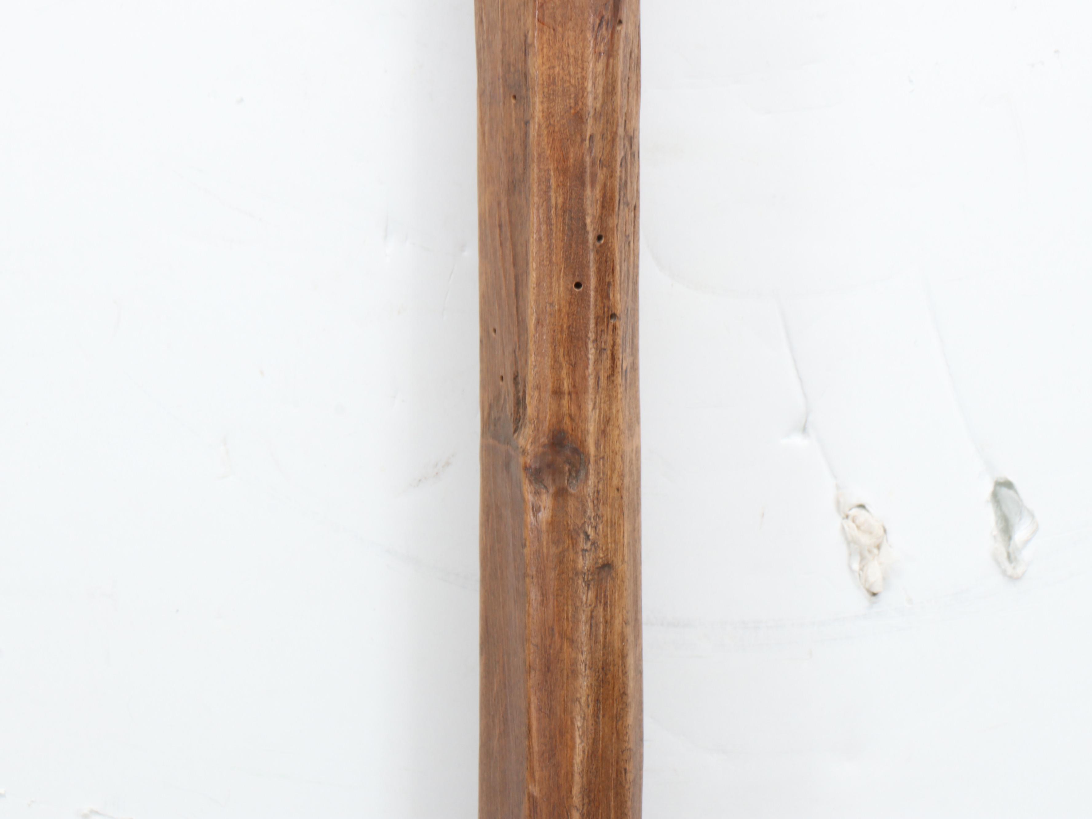 American Primitive Style Hand-Carved Oak Bench with Peg Coat Rack