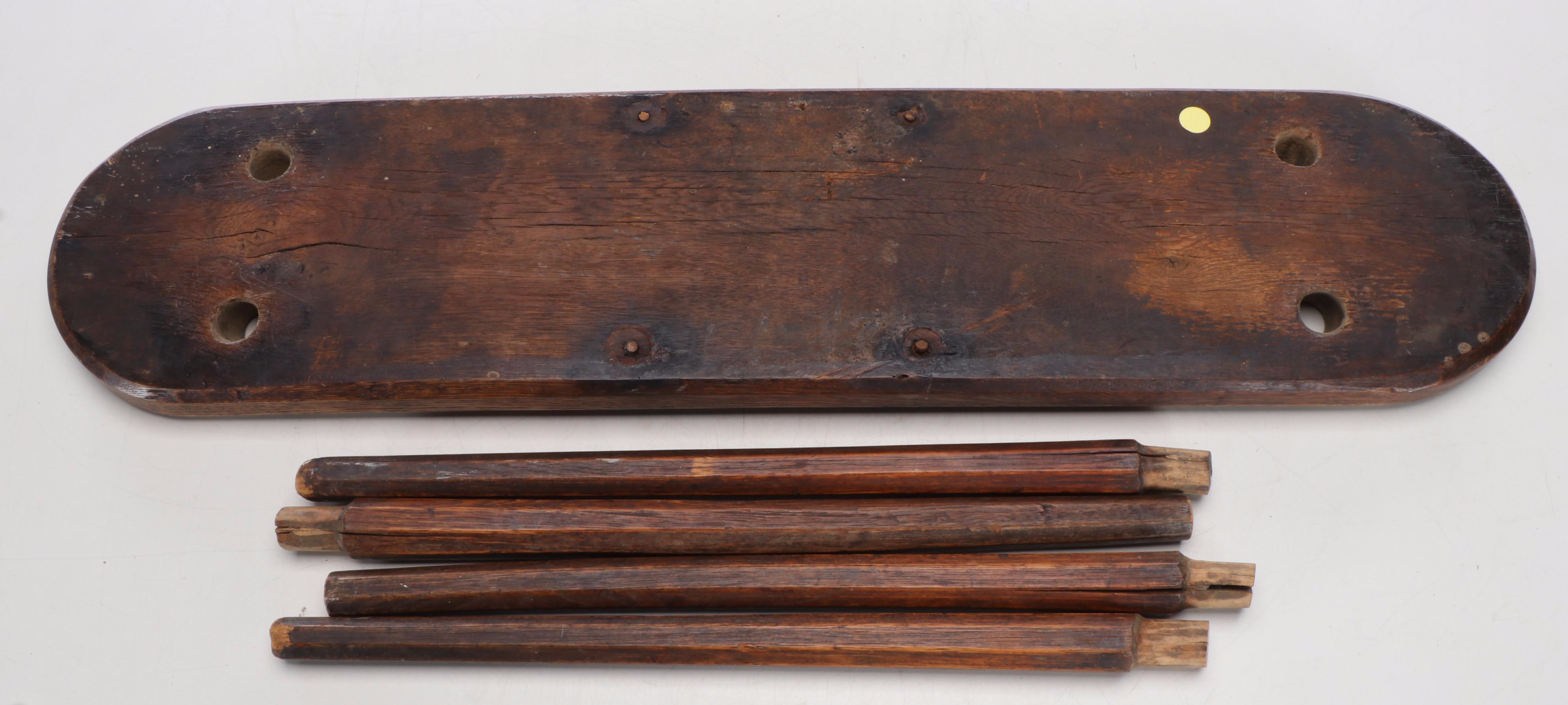 American Primitive Style Hand-Carved Oak Bench with Peg Coat Rack