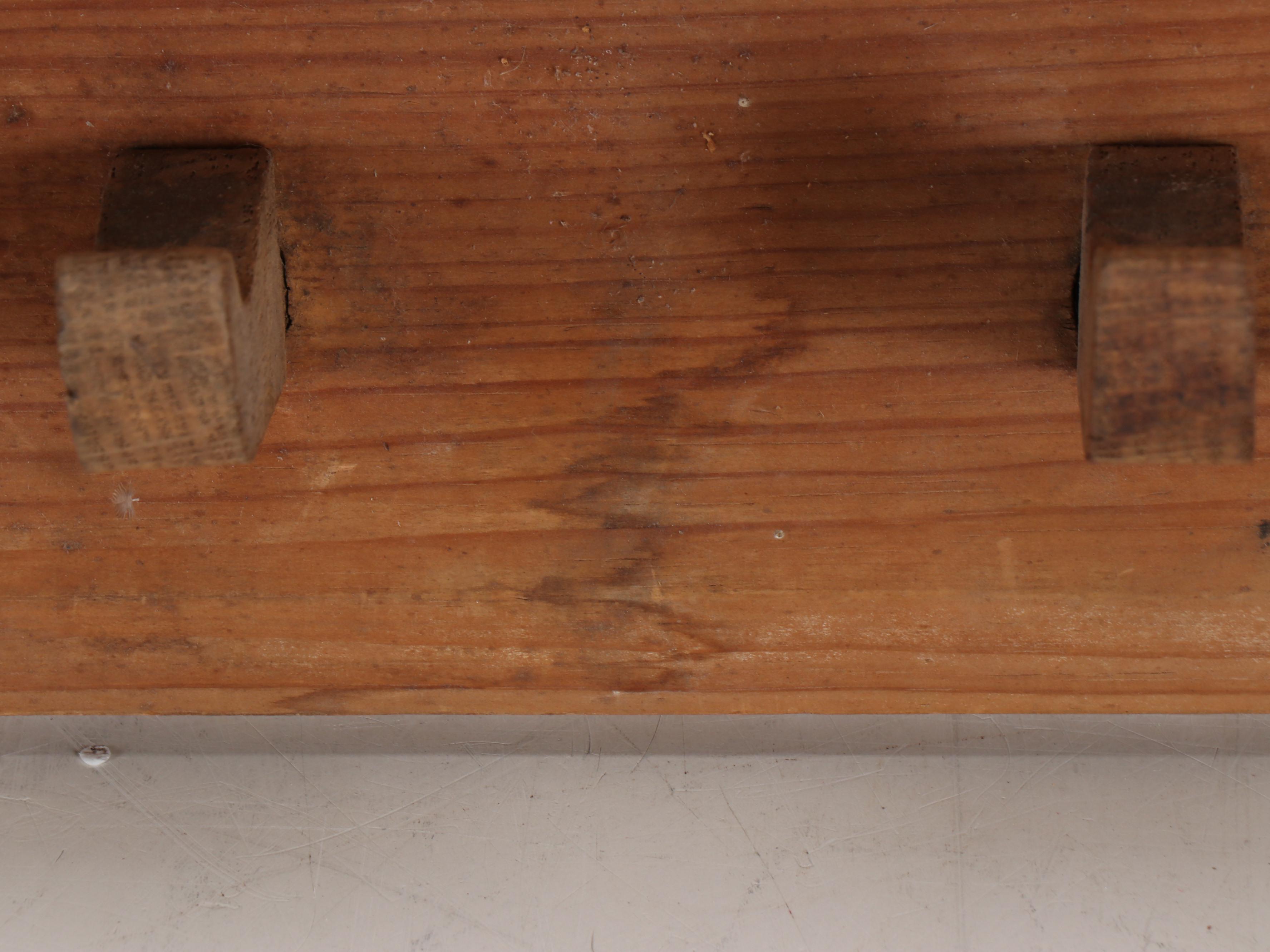 American Primitive Style Hand-Carved Oak Bench with Peg Coat Rack