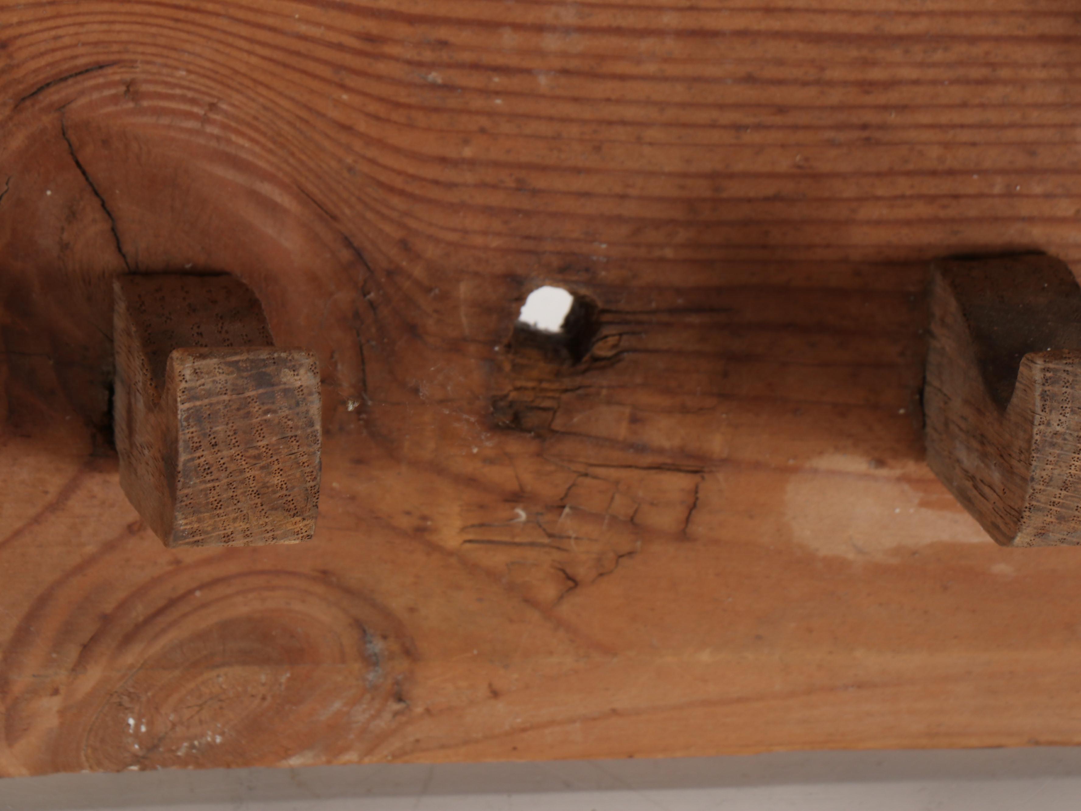 American Primitive Style Hand-Carved Oak Bench with Peg Coat Rack