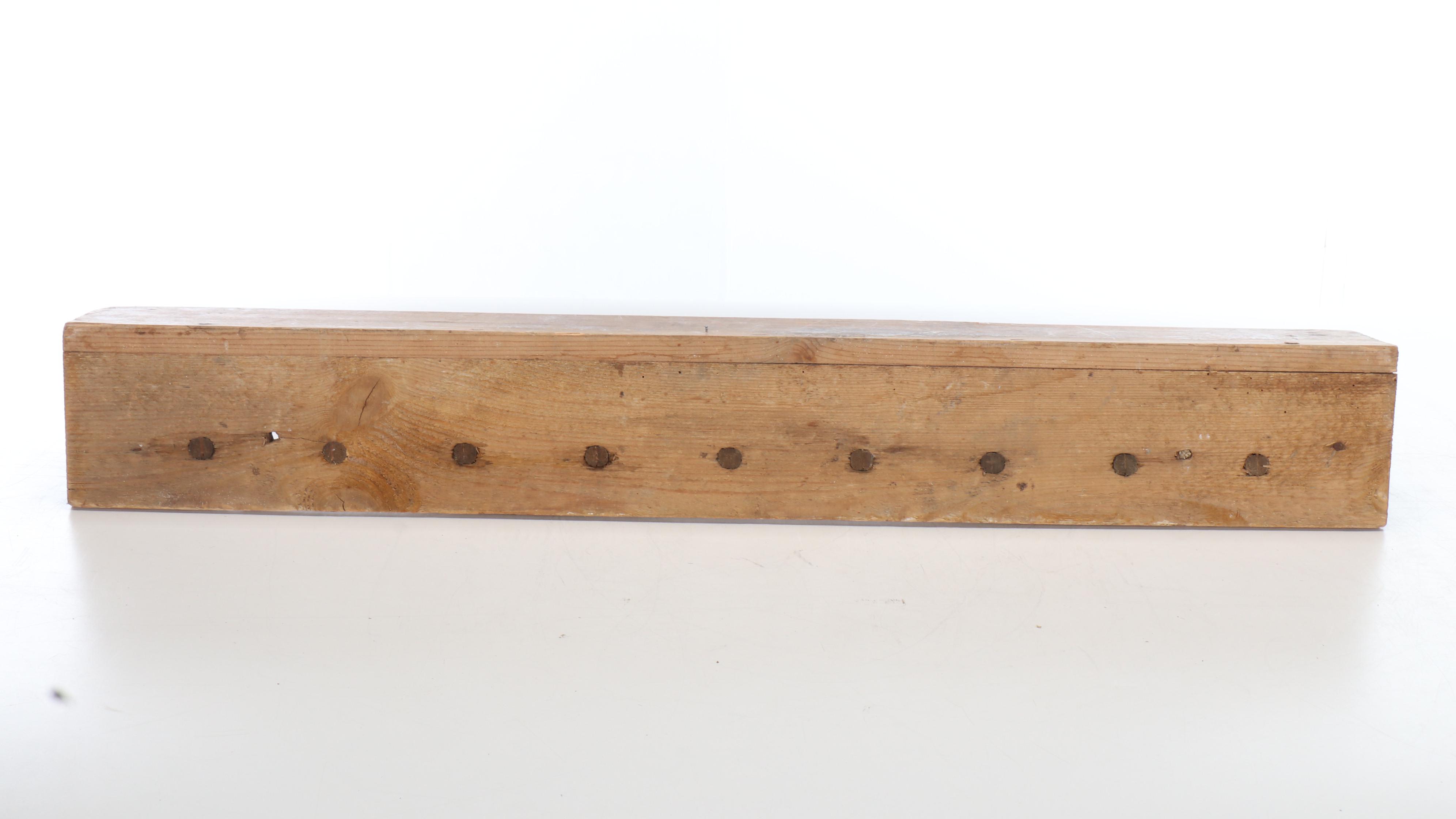 American Primitive Style Hand-Carved Oak Bench with Peg Coat Rack