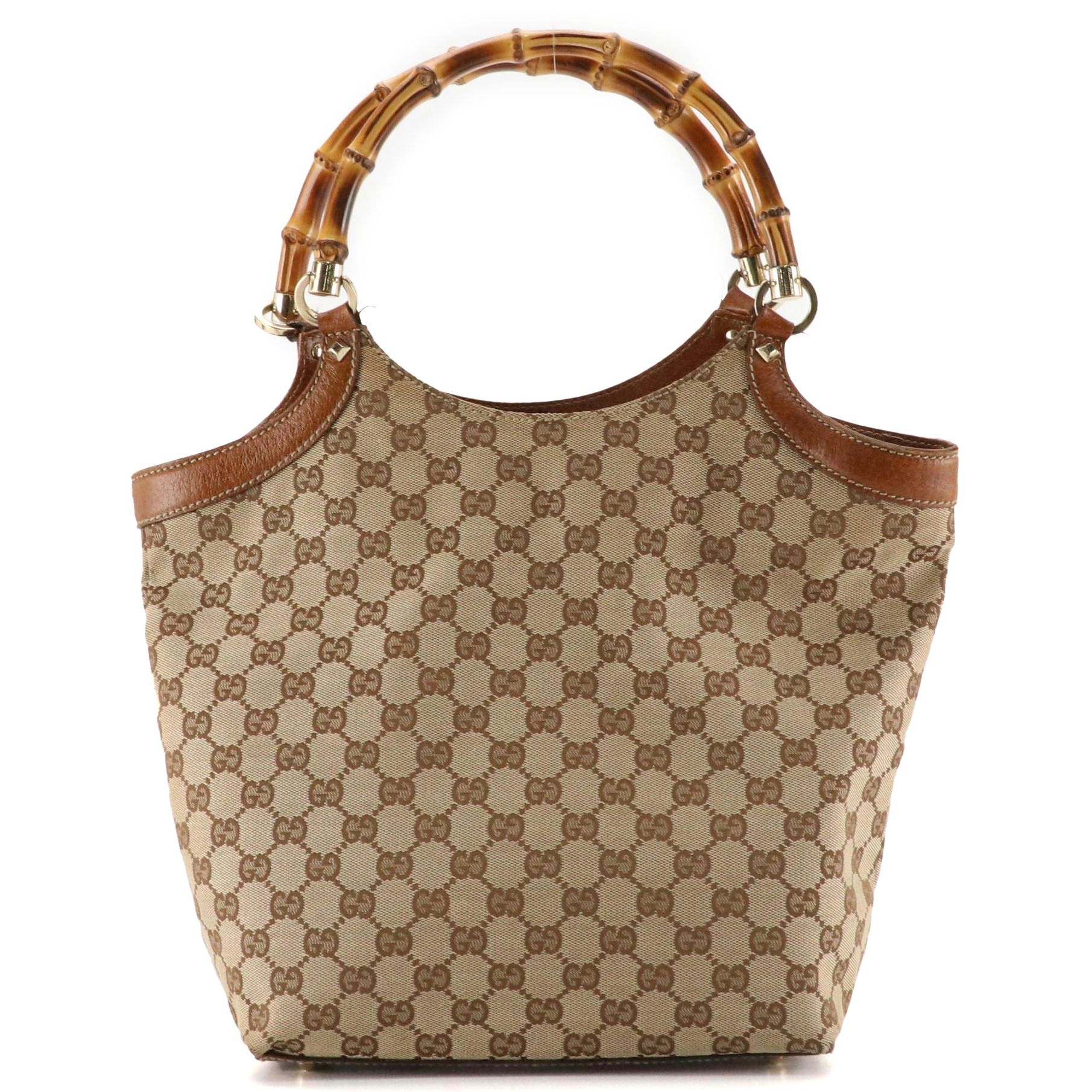 Gucci Bamboo Handle Tote in GG Canvas and Brown Leather