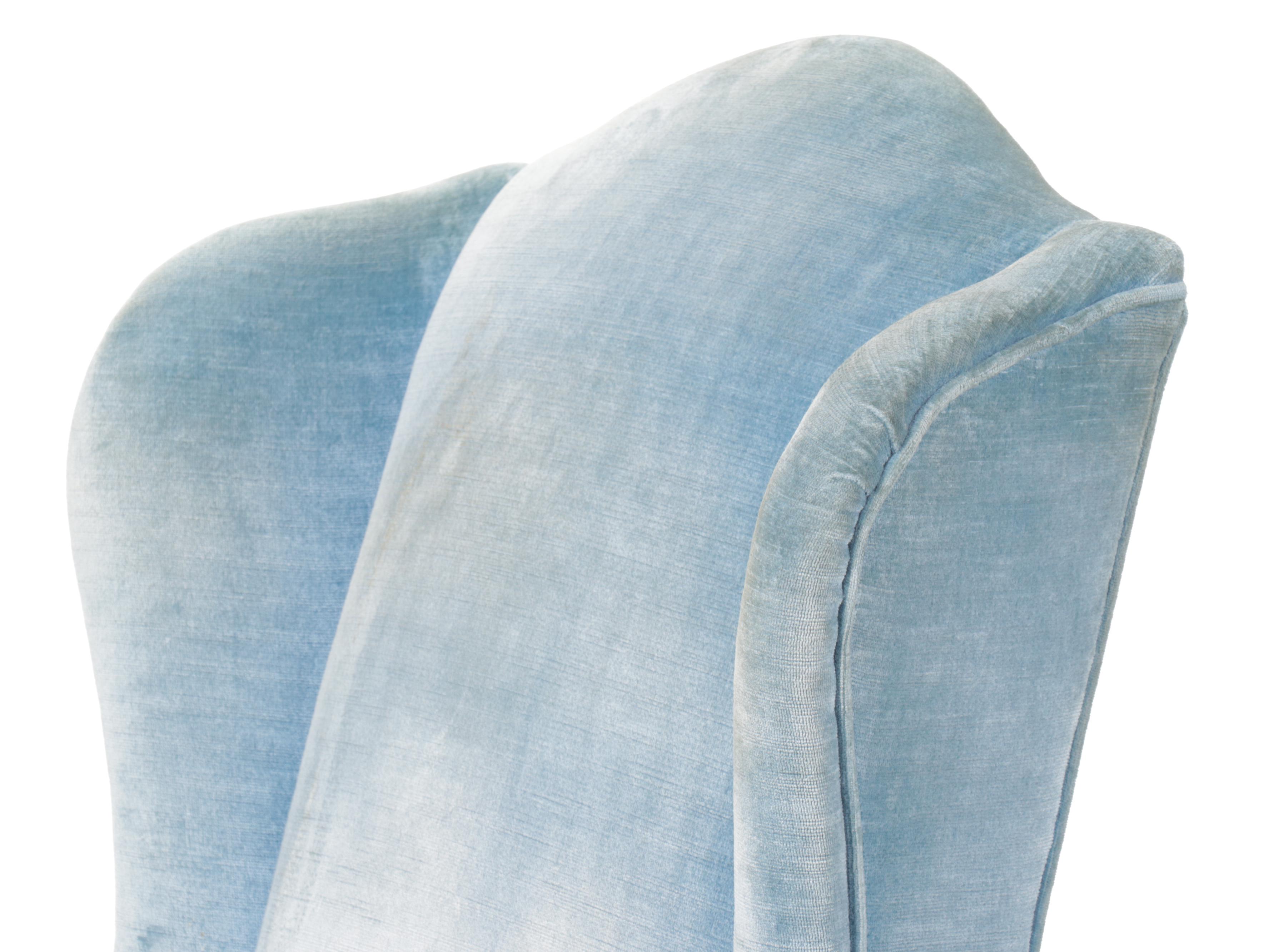 Queen Anne Style Blue Velvet Armchair