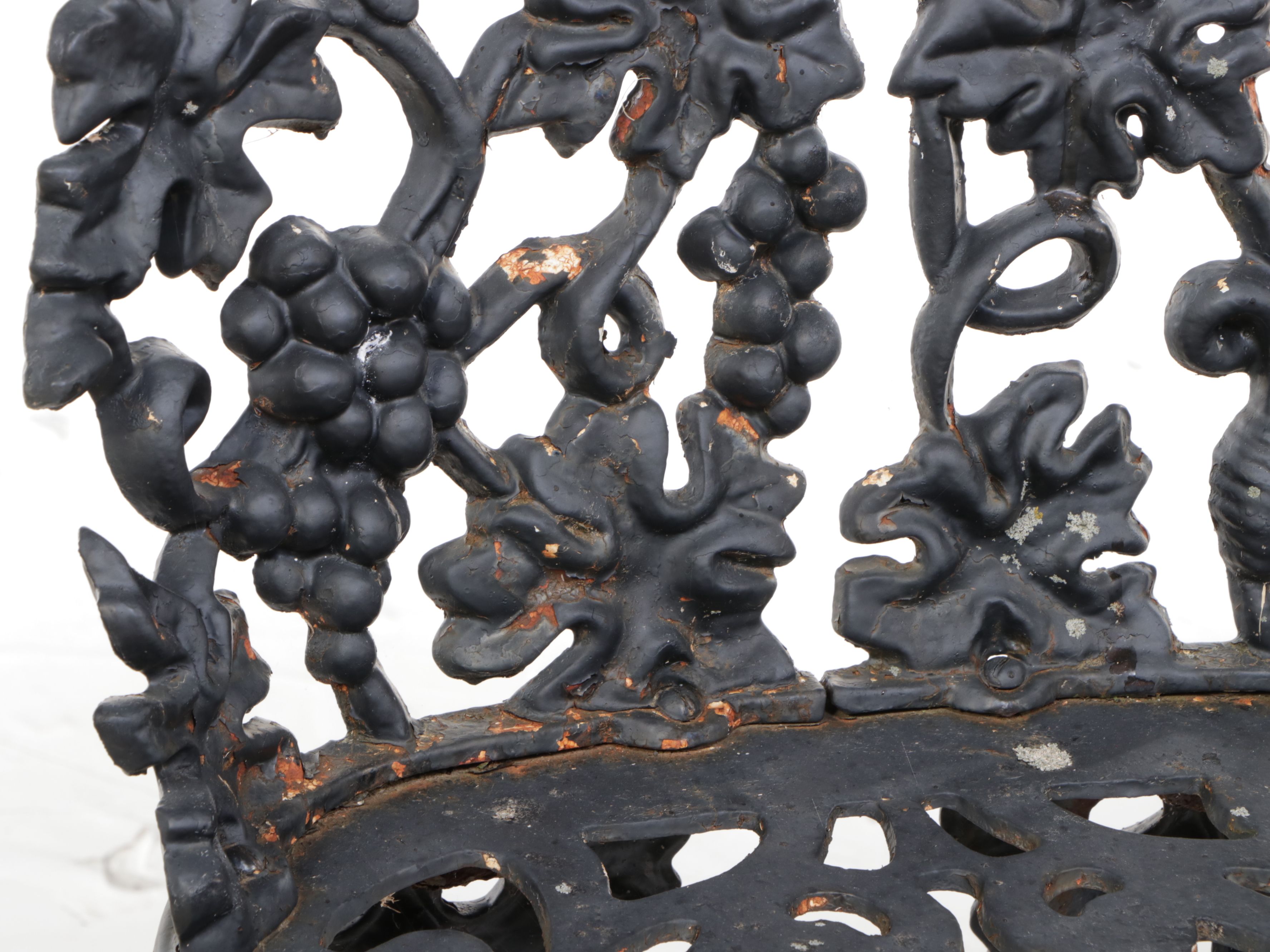 Pair of Victorian Style Painted Cast Metal Grapevine Garden Seats, 20th Century