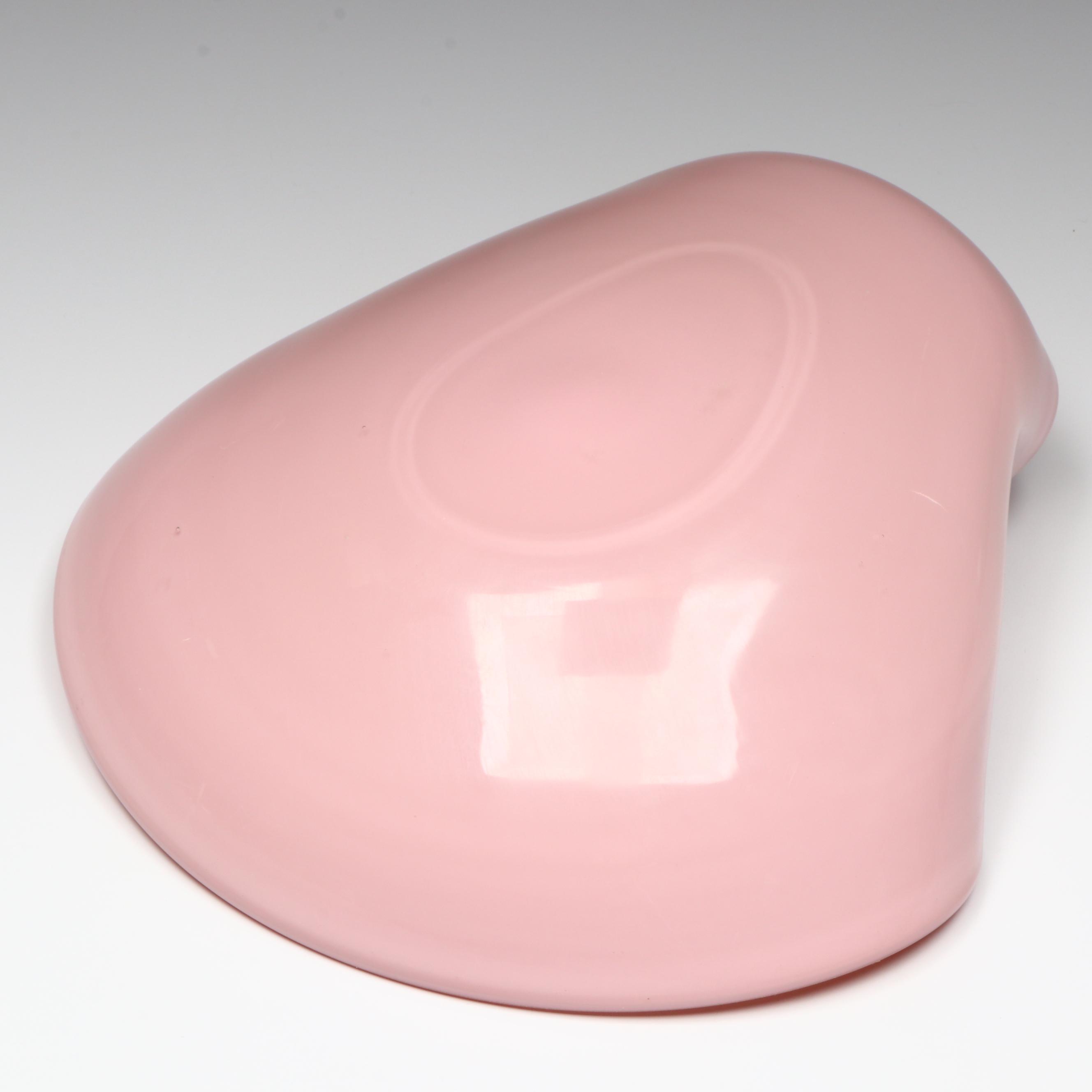 Murano Handblown Pink with Gold Leaf Cased Art Glass Bowl, Mid to Late 20th C.