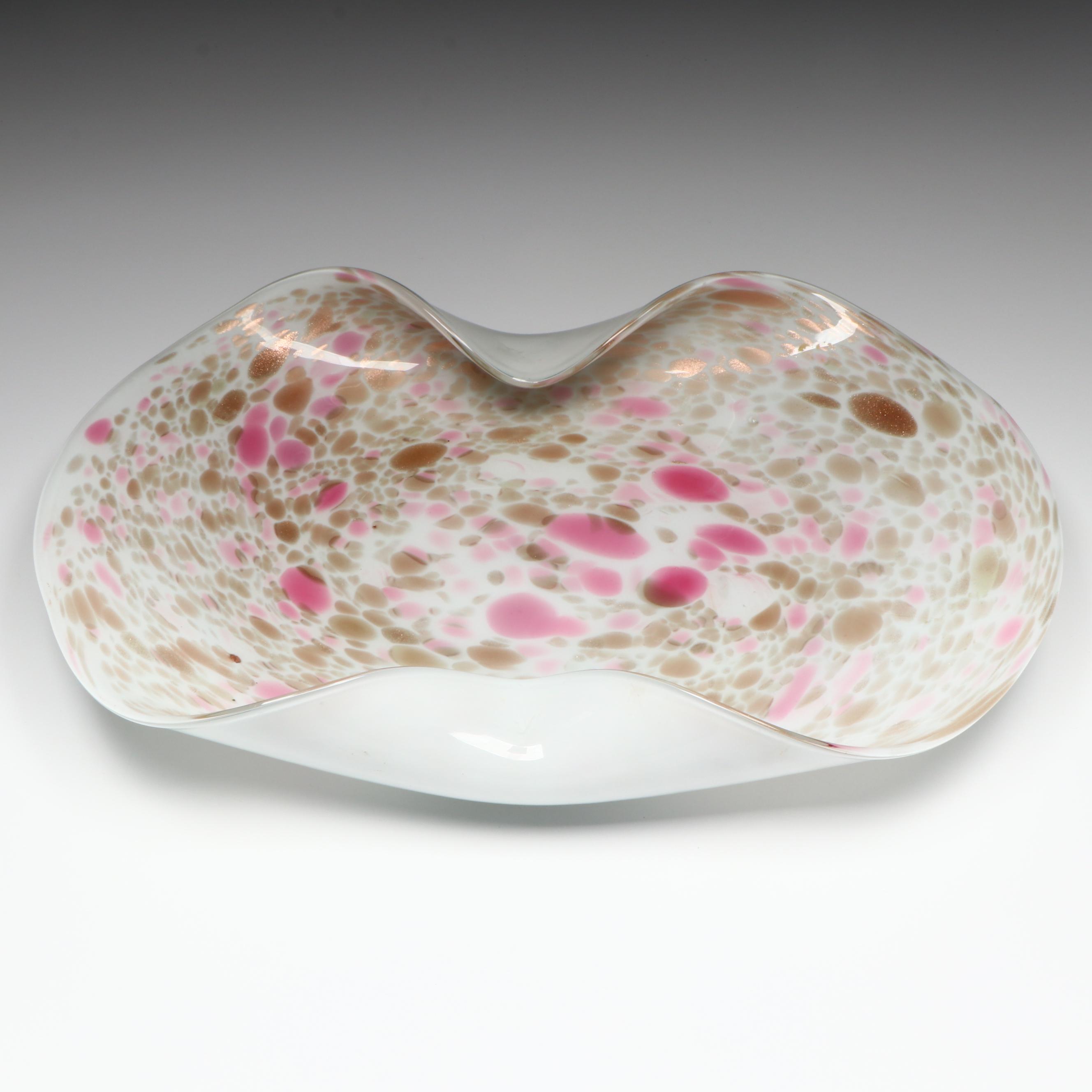 Murano Handblown Pink and Aventurine Lattimo Art Glass Bowl, Mid to Late 20th C.