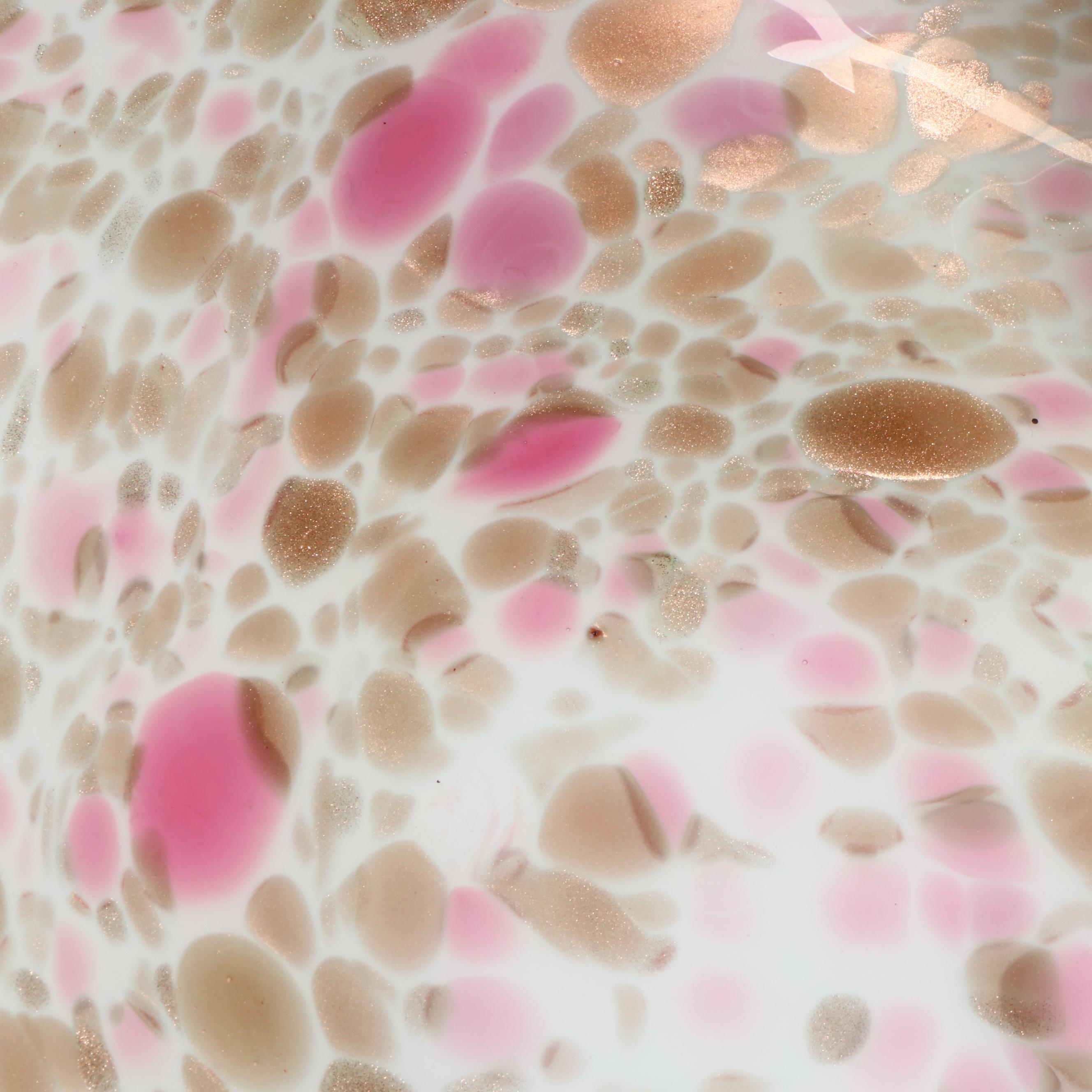 Murano Handblown Pink and Aventurine Lattimo Art Glass Bowl, Mid to Late 20th C.