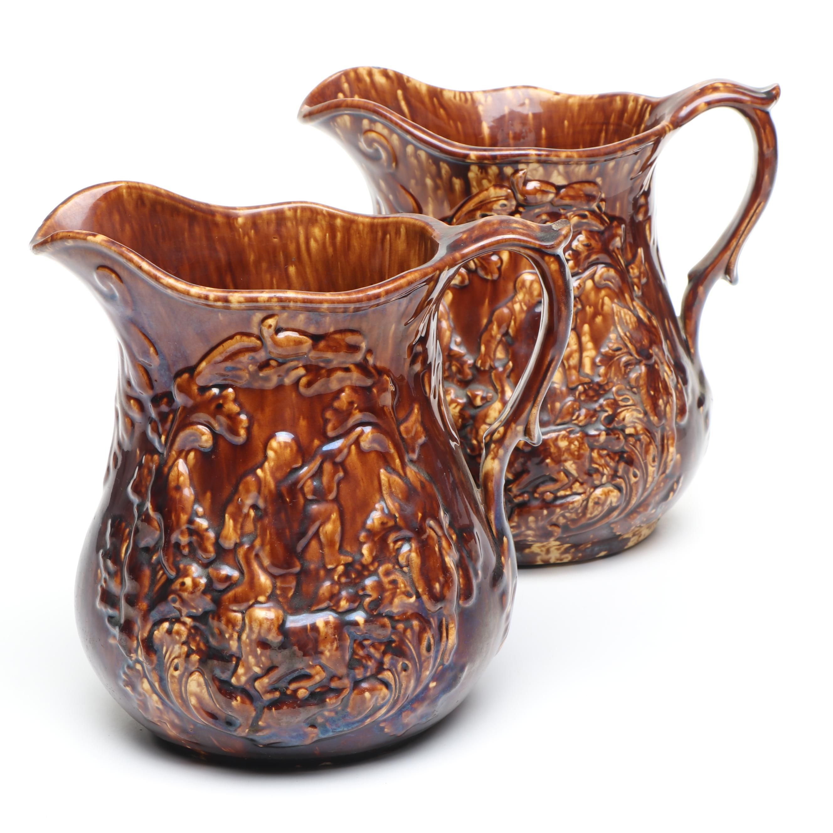Bennington Rockingham Glazed Molded Earthenware Pitchers, Mid to Late 19th C.
