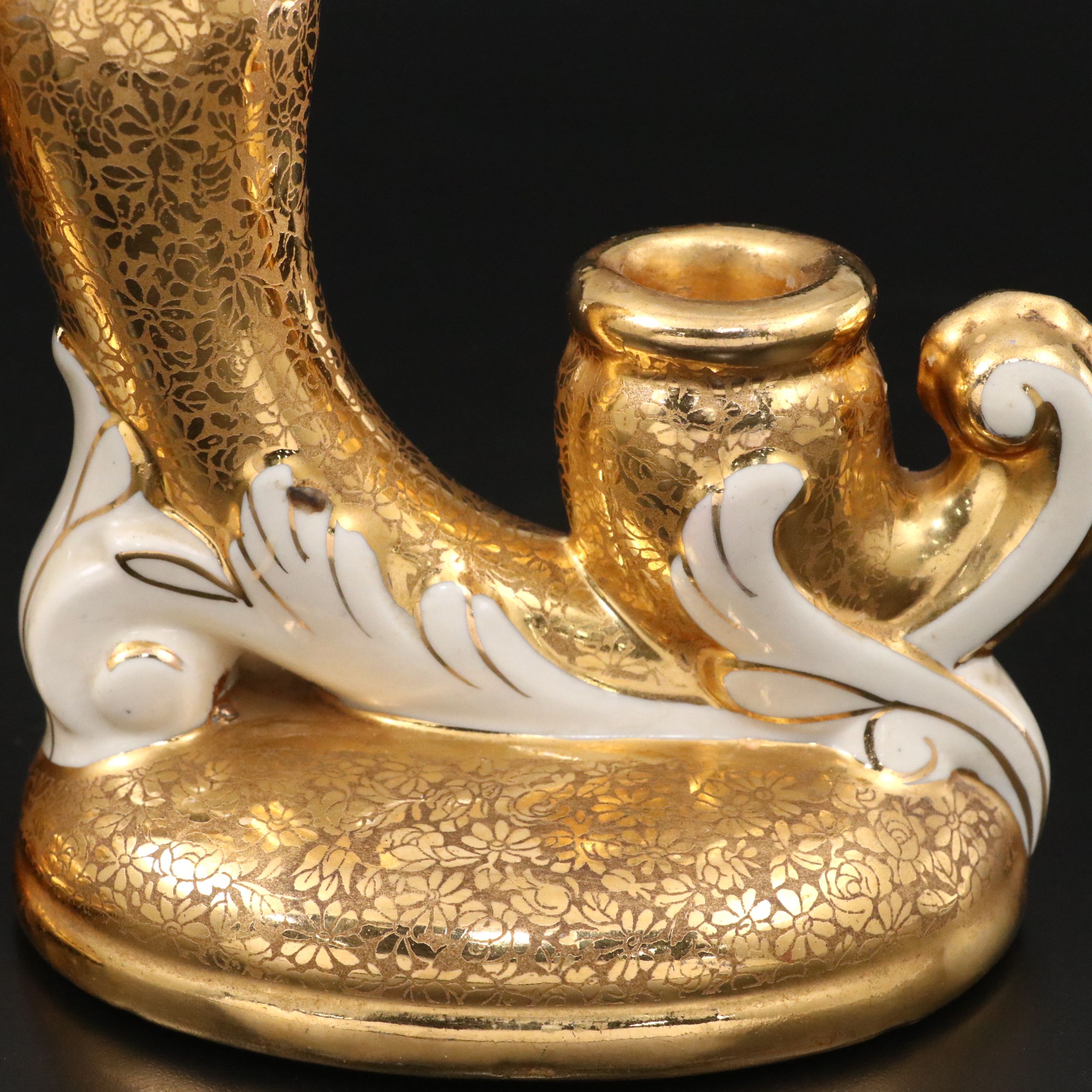 Le Mieux Floral 24K Gold Gilt Porcelain Double Candlesticks