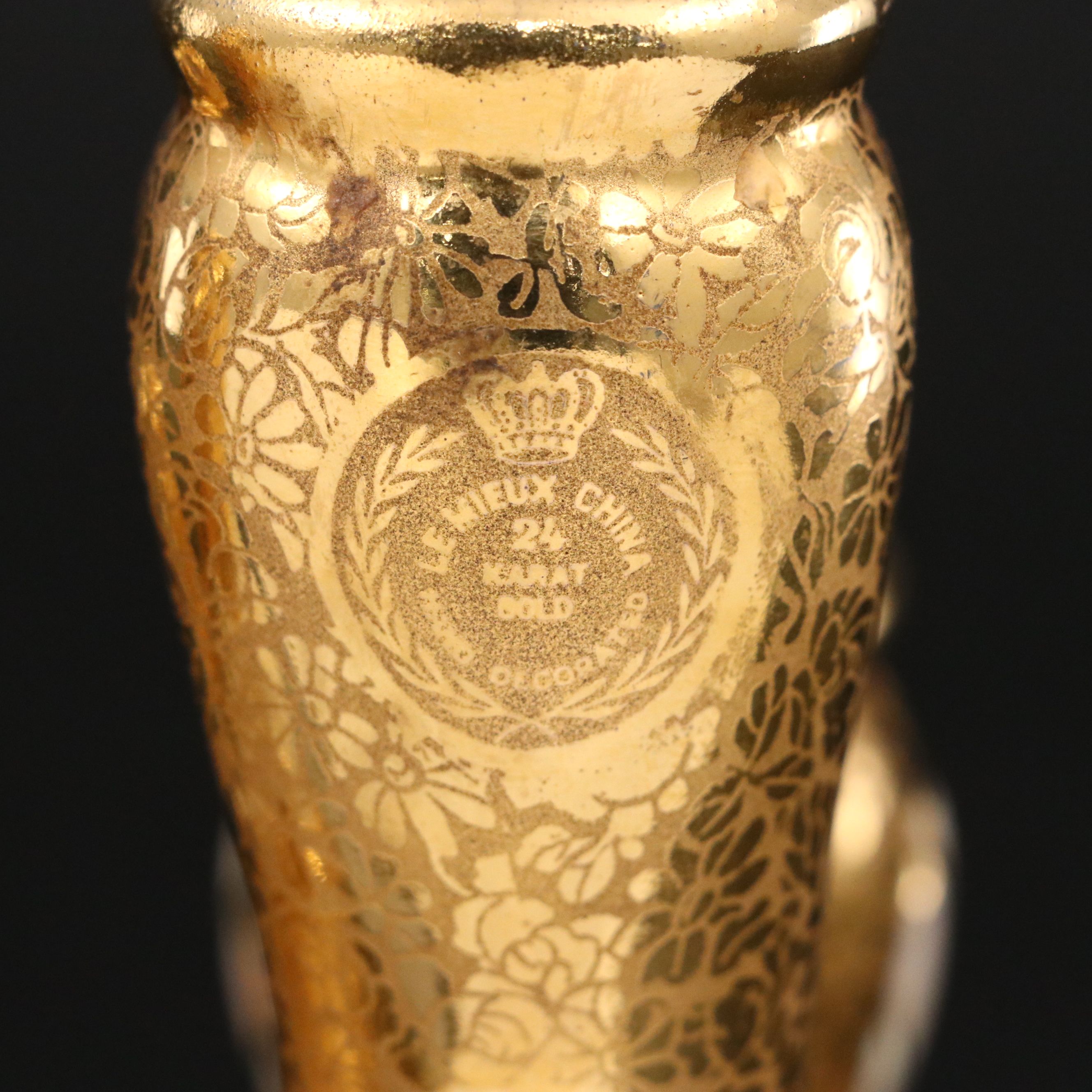 Le Mieux Floral 24K Gold Gilt Porcelain Double Candlesticks