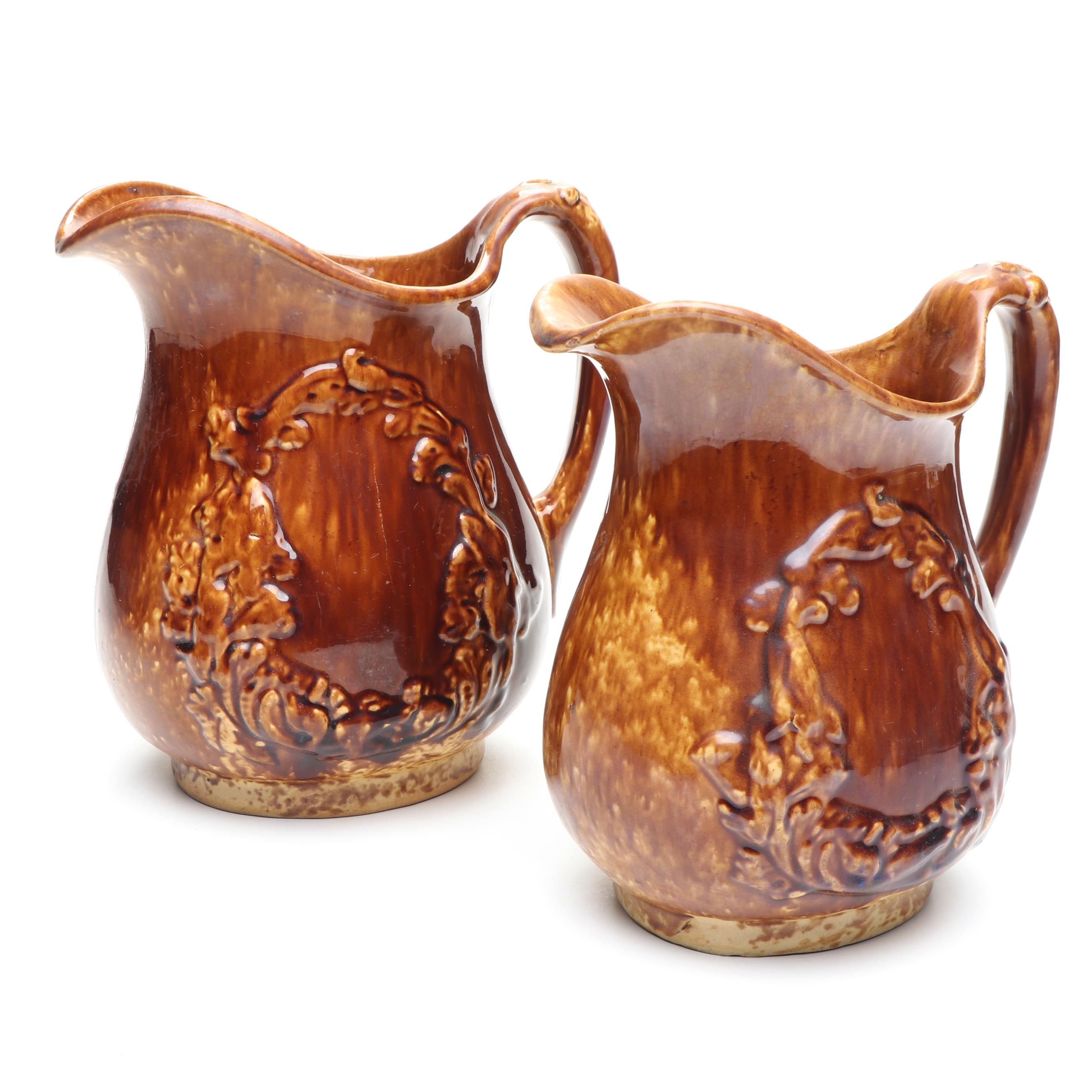 Bennington Rockingham Glazed Molded Earthenware Pitchers