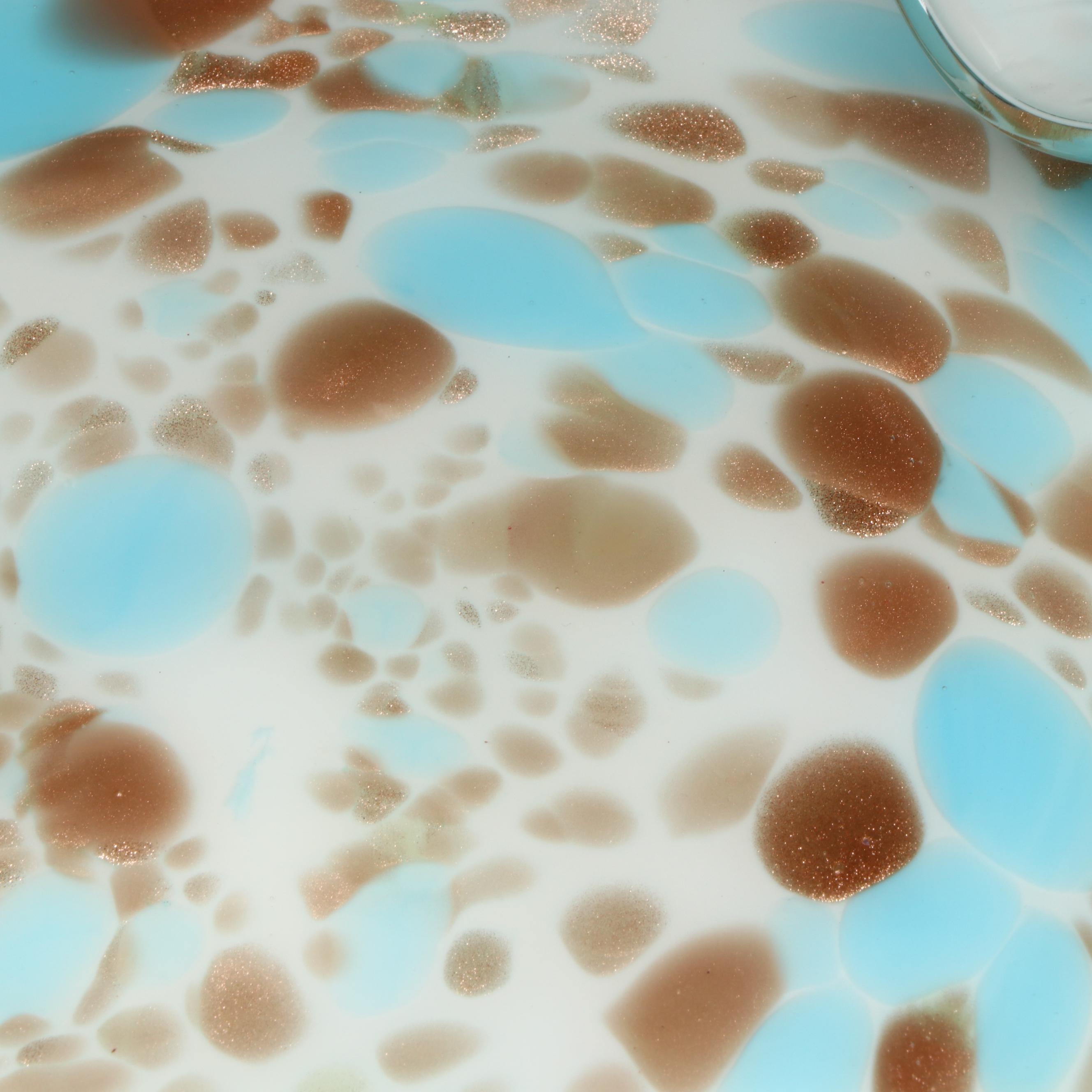 Murano Blown Turquoise and Aventurine Lattimo Art Glass Bowl, Mid to Late 20th C