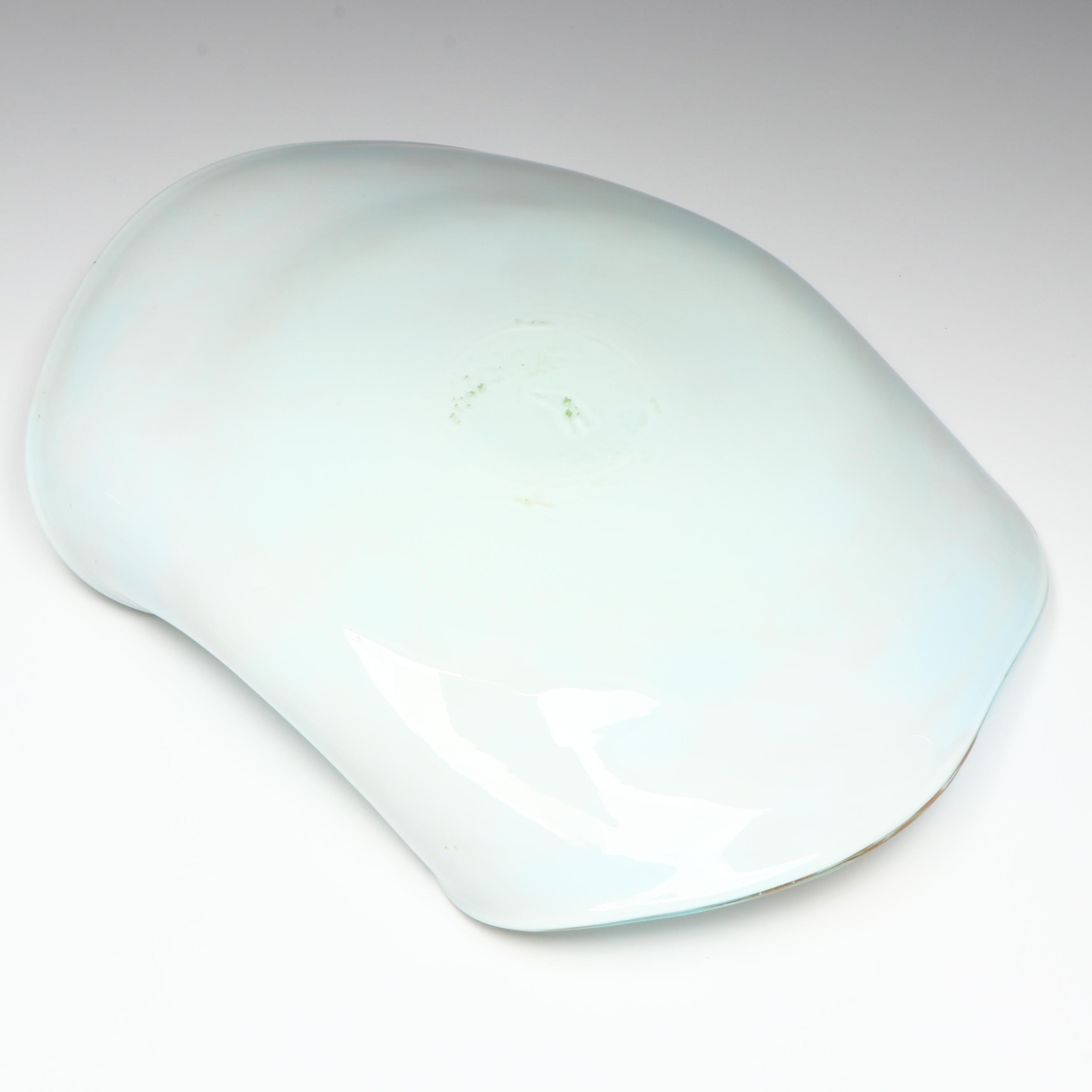 Murano Blown Turquoise and Aventurine Lattimo Art Glass Bowl, Mid to Late 20th C