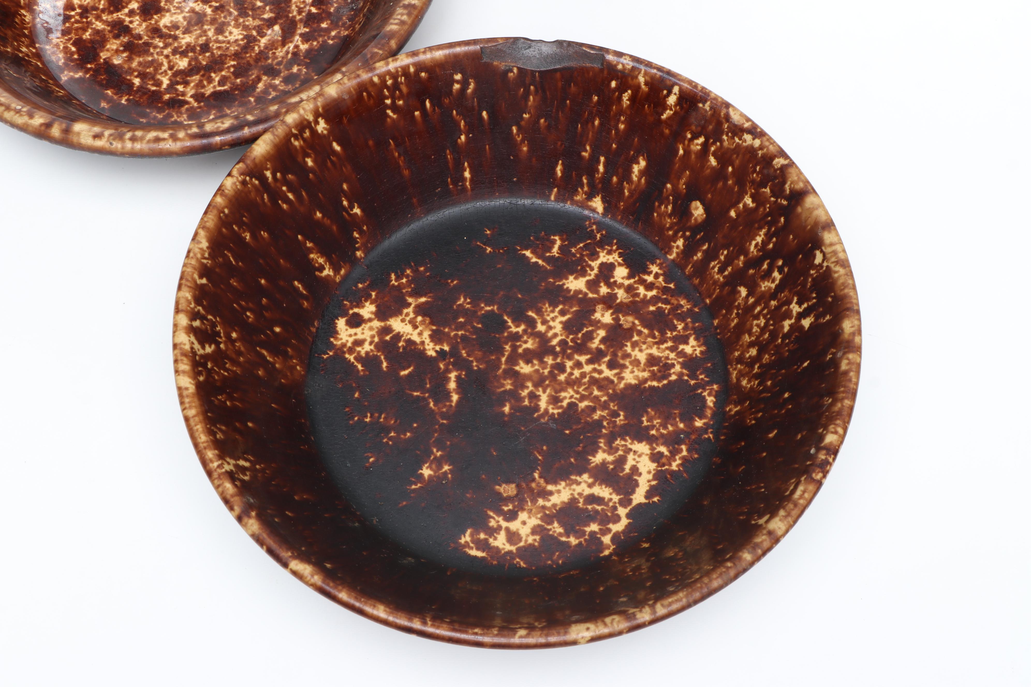 Bennington Rockingham Glazed Molded Pitcher and Milk Pans, Mid to Late 19th C.