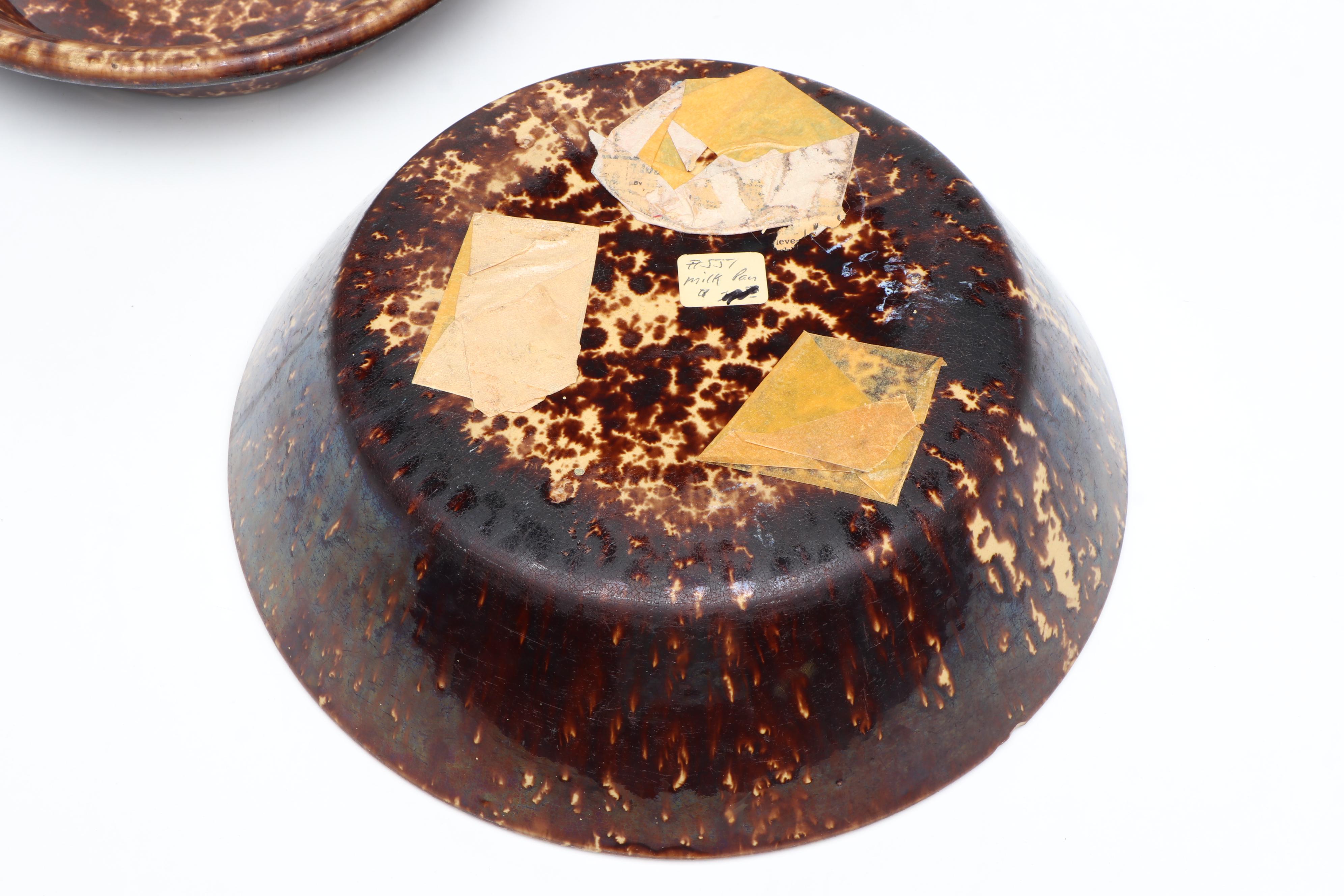 Bennington Rockingham Glazed Molded Pitcher and Milk Pans, Mid to Late 19th C.