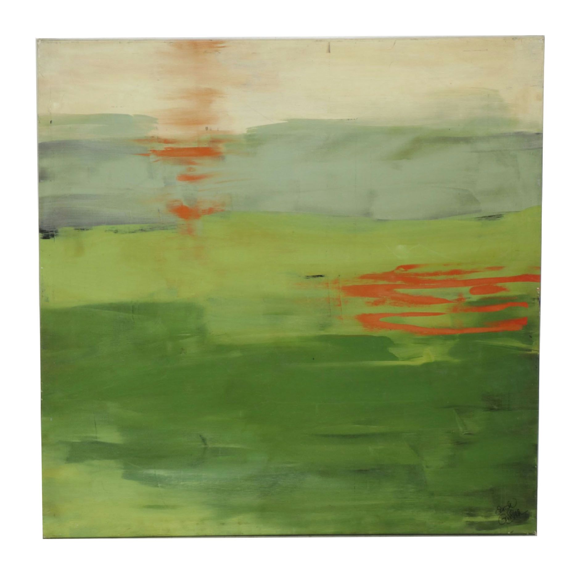 Sarah Griffith Lime Green and Orange Abstract Composition Giclee on Canvas