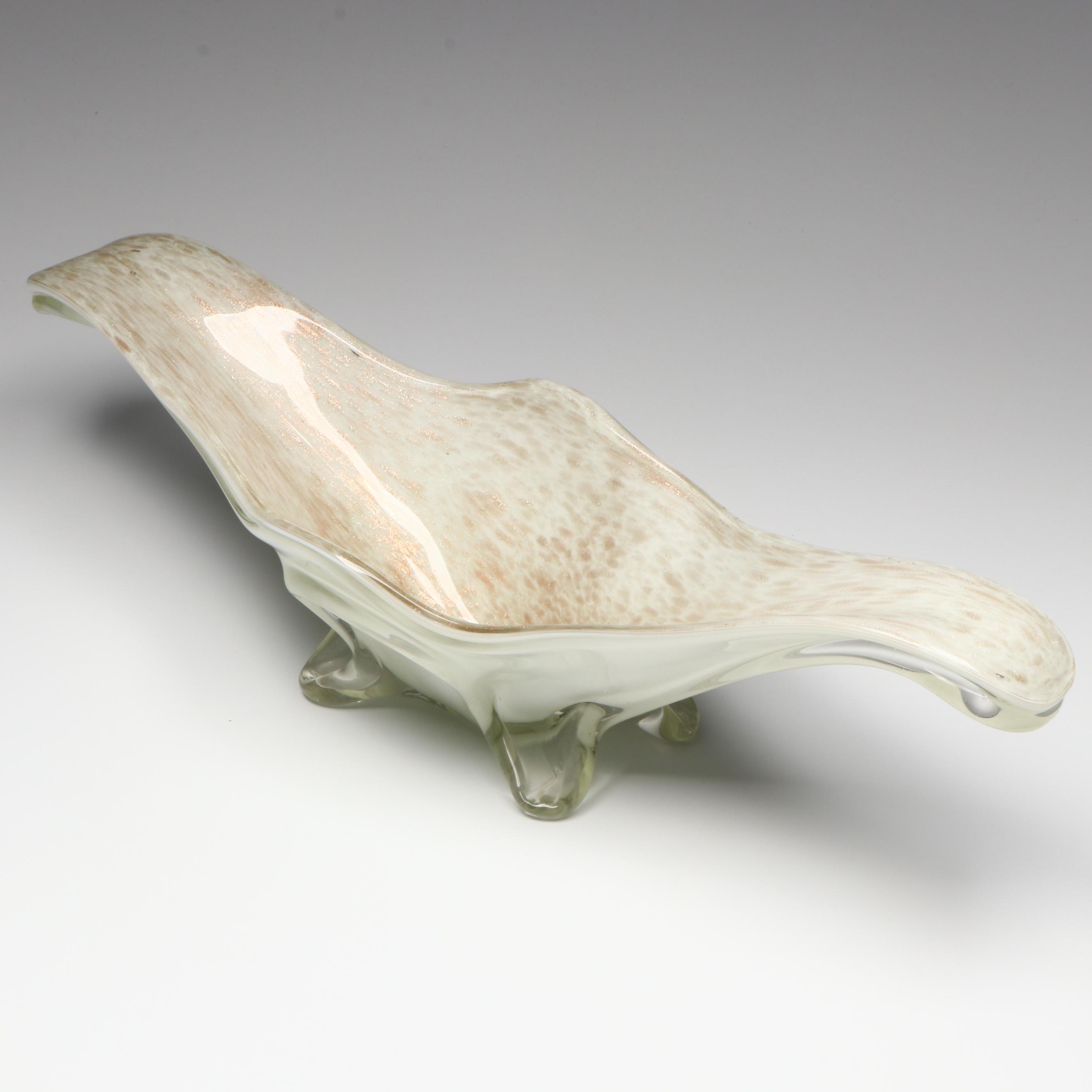 Murano Handblown Lattimo and Aventurine Art Glass Bowl, Mid to Late 20th Century