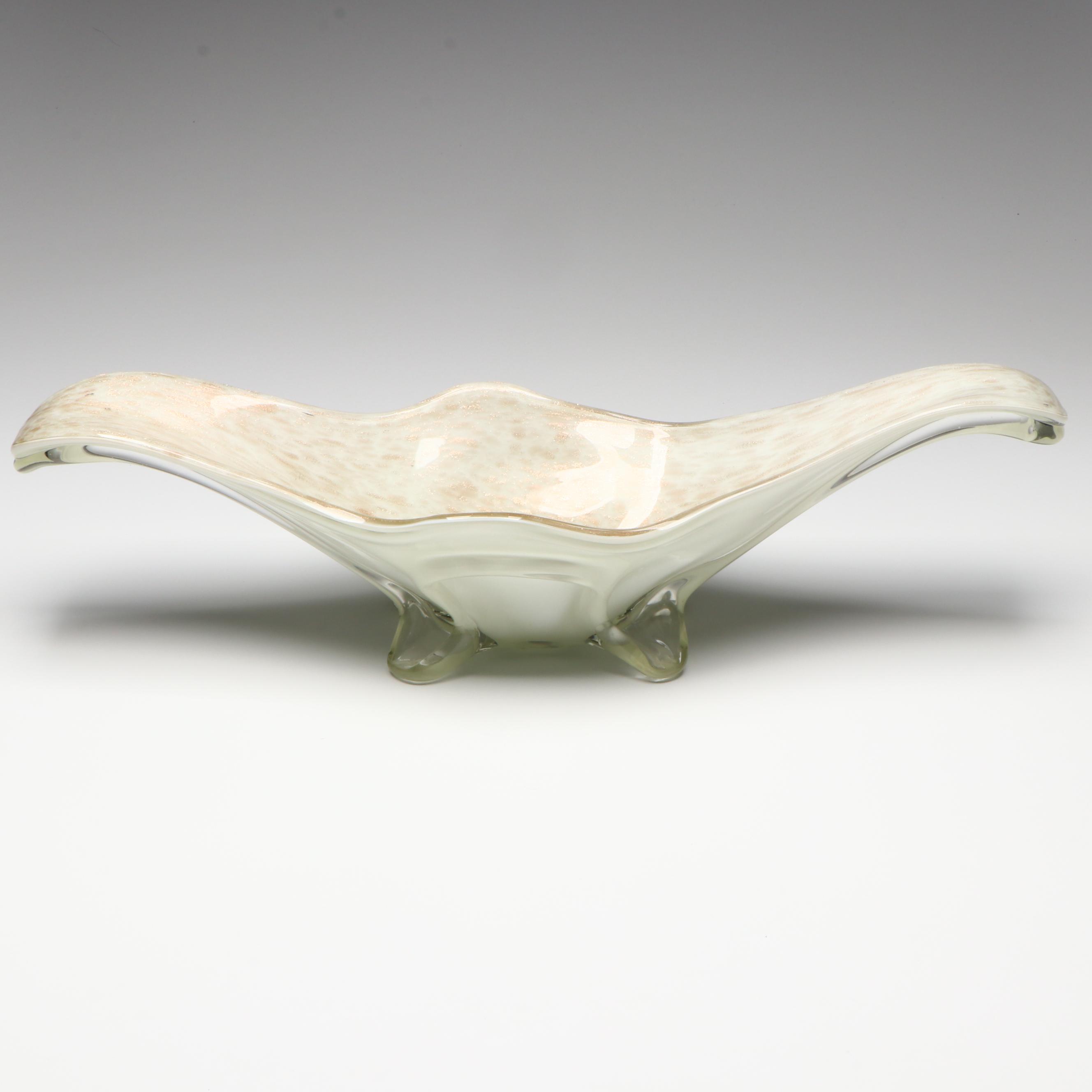 Murano Handblown Lattimo and Aventurine Art Glass Bowl, Mid to Late 20th Century