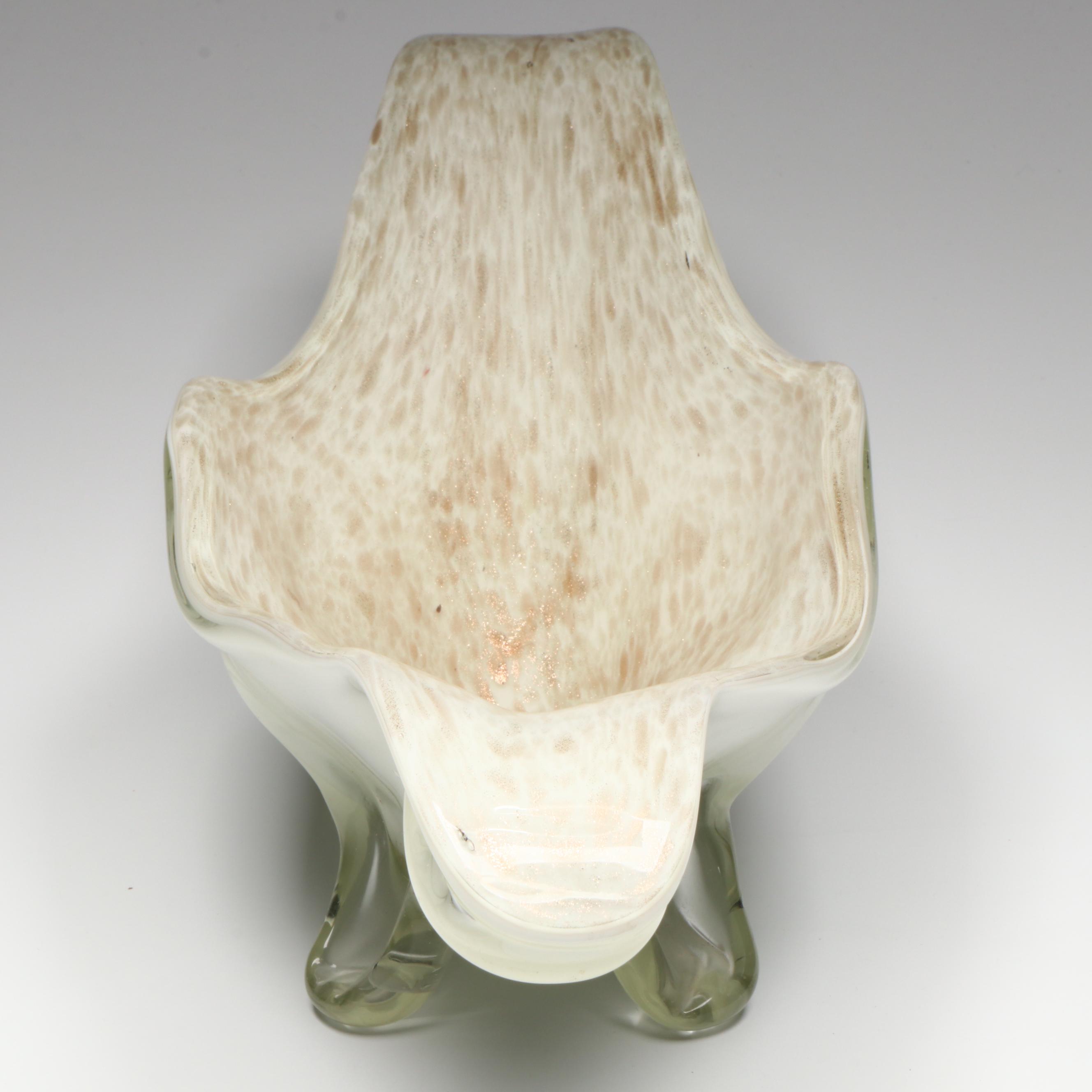 Murano Handblown Lattimo and Aventurine Art Glass Bowl, Mid to Late 20th Century