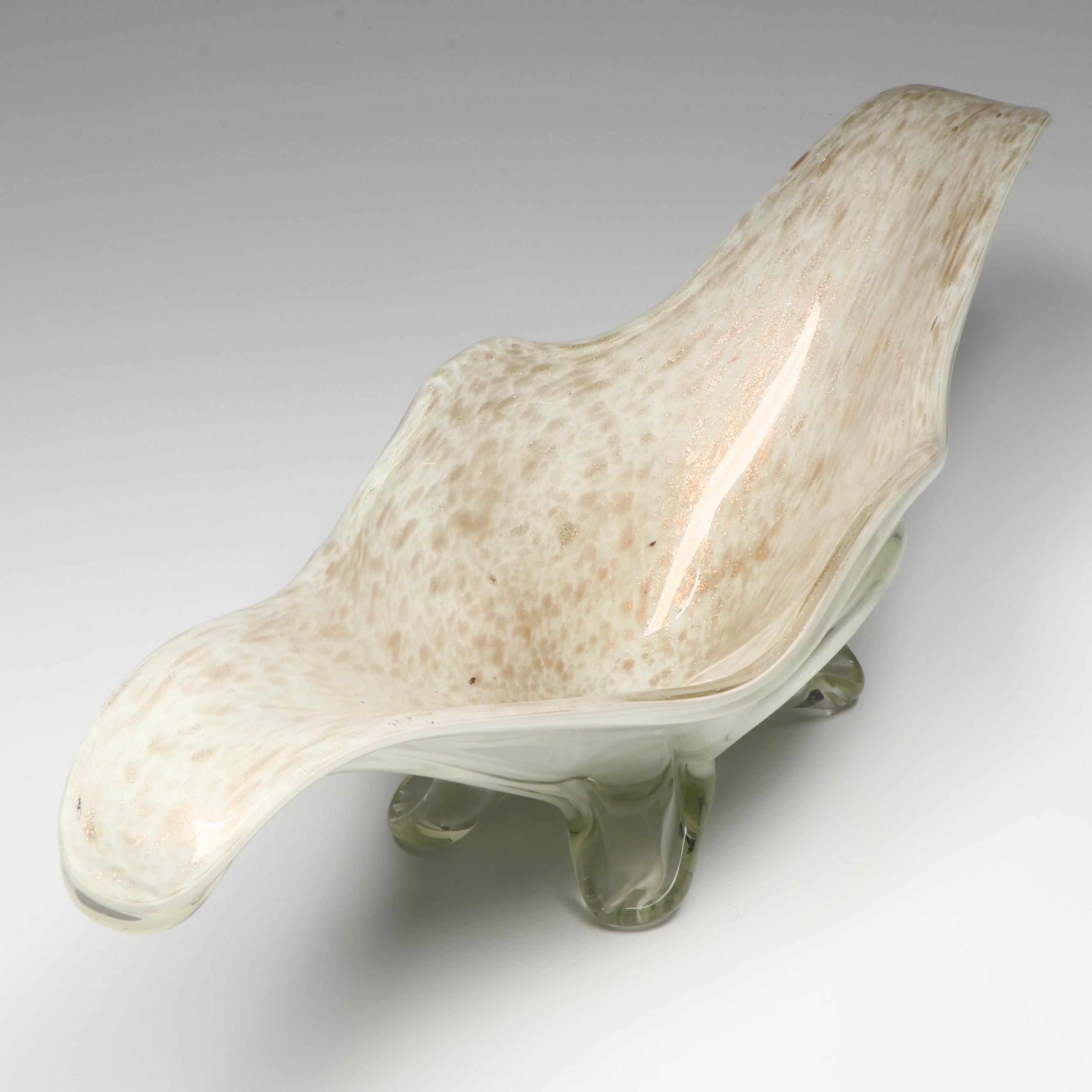 Murano Handblown Lattimo and Aventurine Art Glass Bowl, Mid to Late 20th Century