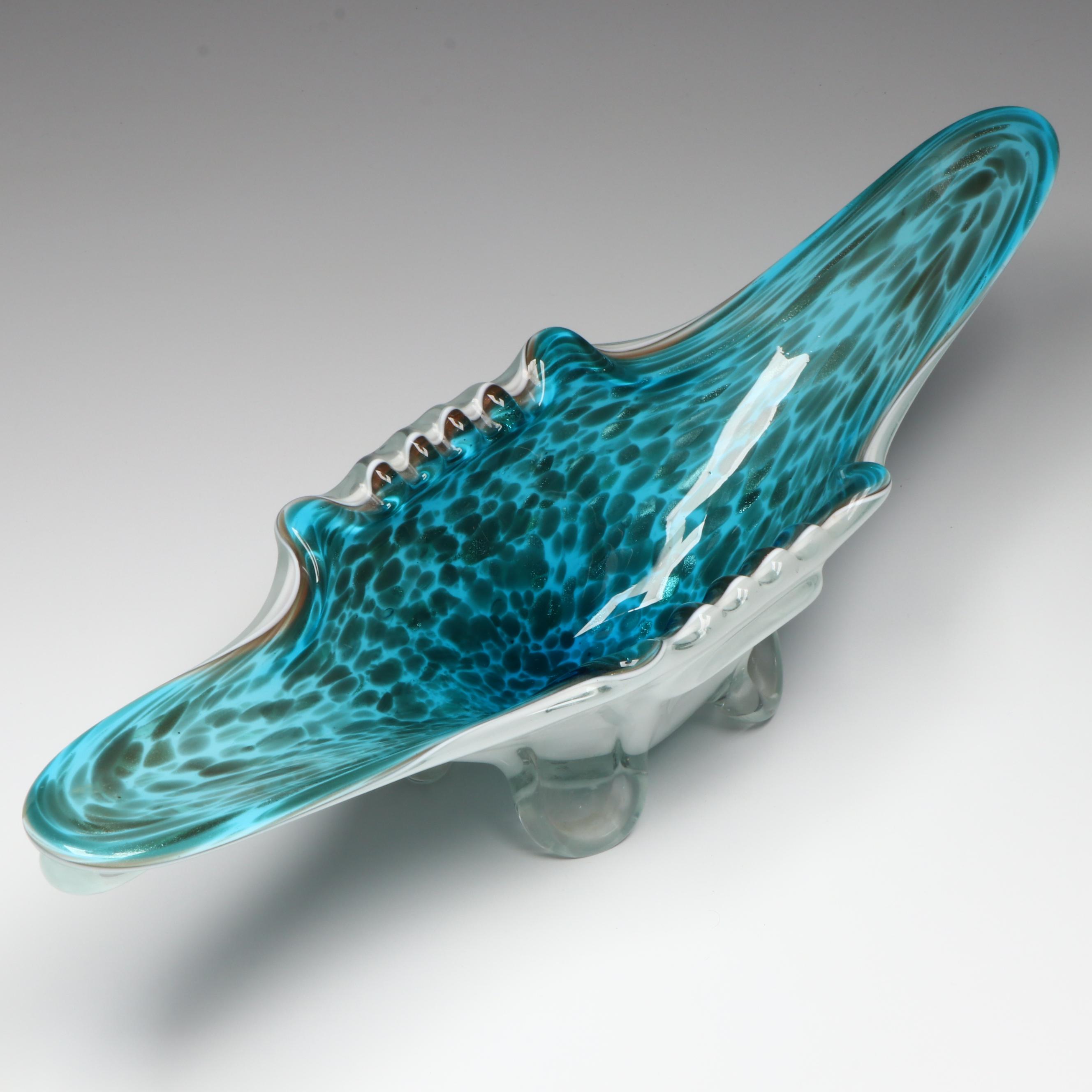 Murano Blown Turquoise and Aventurine Cased Art Glass Bowl, Mid to Late 20th C.