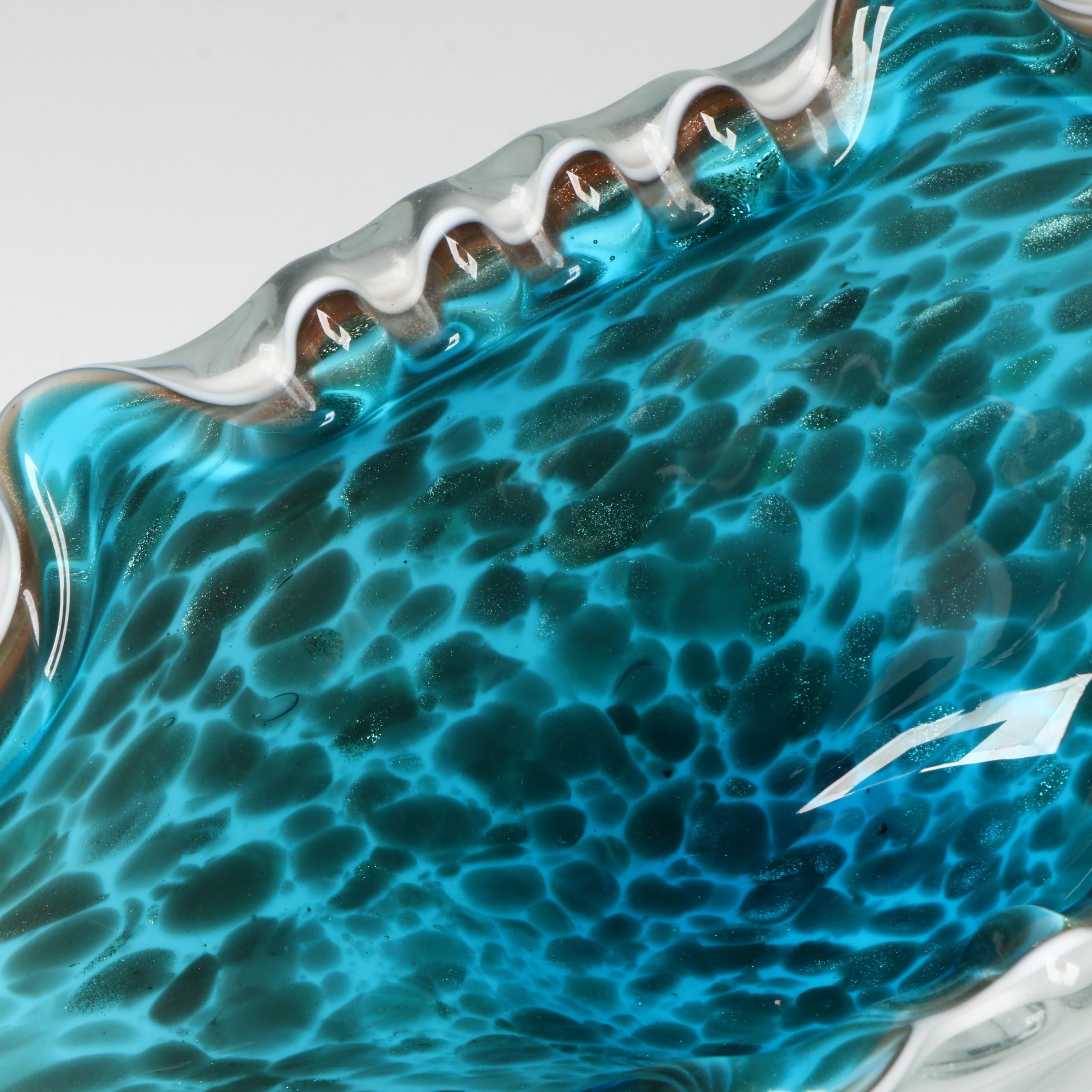 Murano Blown Turquoise and Aventurine Cased Art Glass Bowl, Mid to Late 20th C.