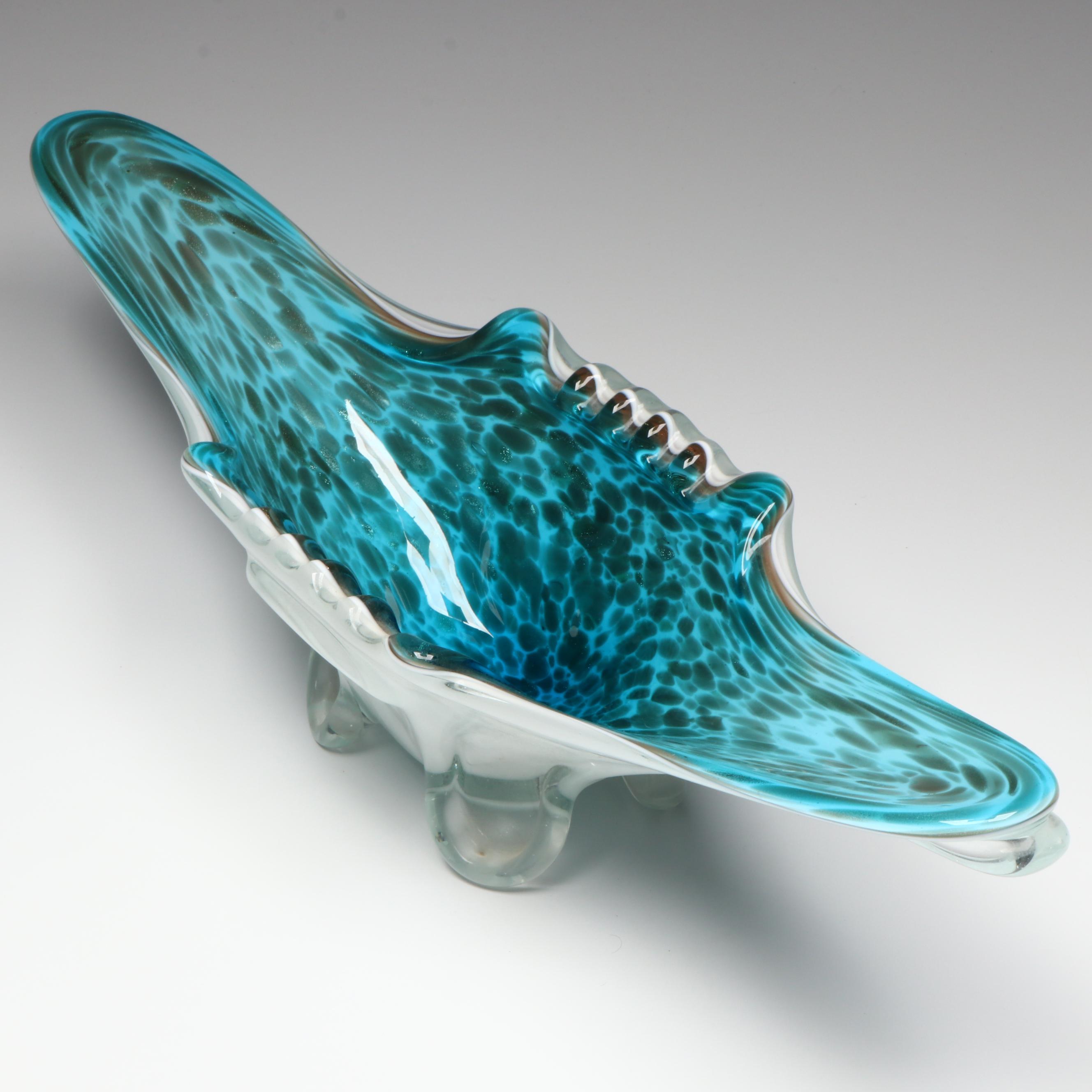 Murano Blown Turquoise and Aventurine Cased Art Glass Bowl, Mid to Late 20th C.