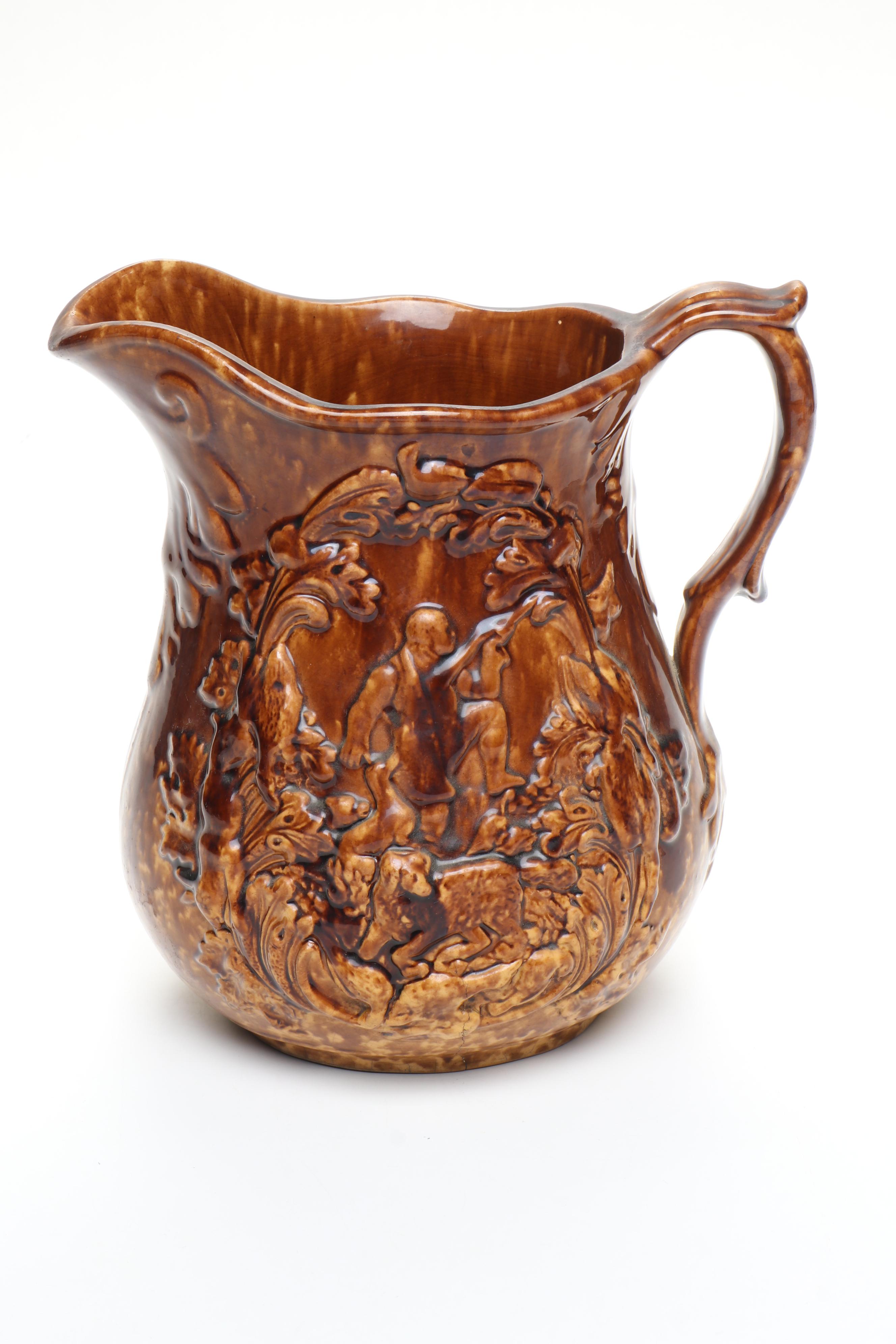 Bennington Rockingham Glaze Molded Pitcher and Bowl, Mid to Late 19th Century